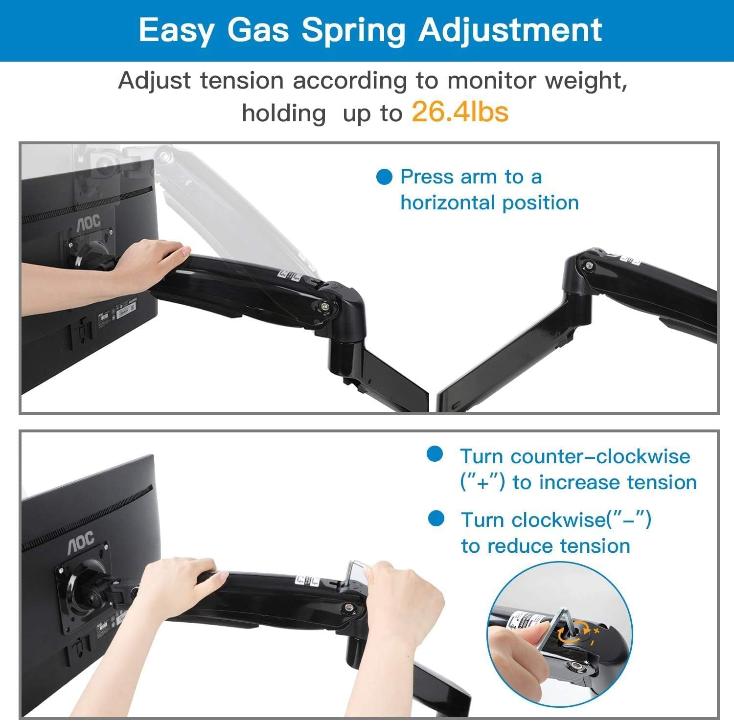 HUANUO Dual Monitor Arm Stand for 13-40 Inch Screens - Adjustable Height Gas Spring Monitor Mount for 2 Computer Displays (Up to 26.4 lbs Each) - Clamp/Grommet Base - Perfect for Home Office, Gaming Setup & Workstation Ergonomics