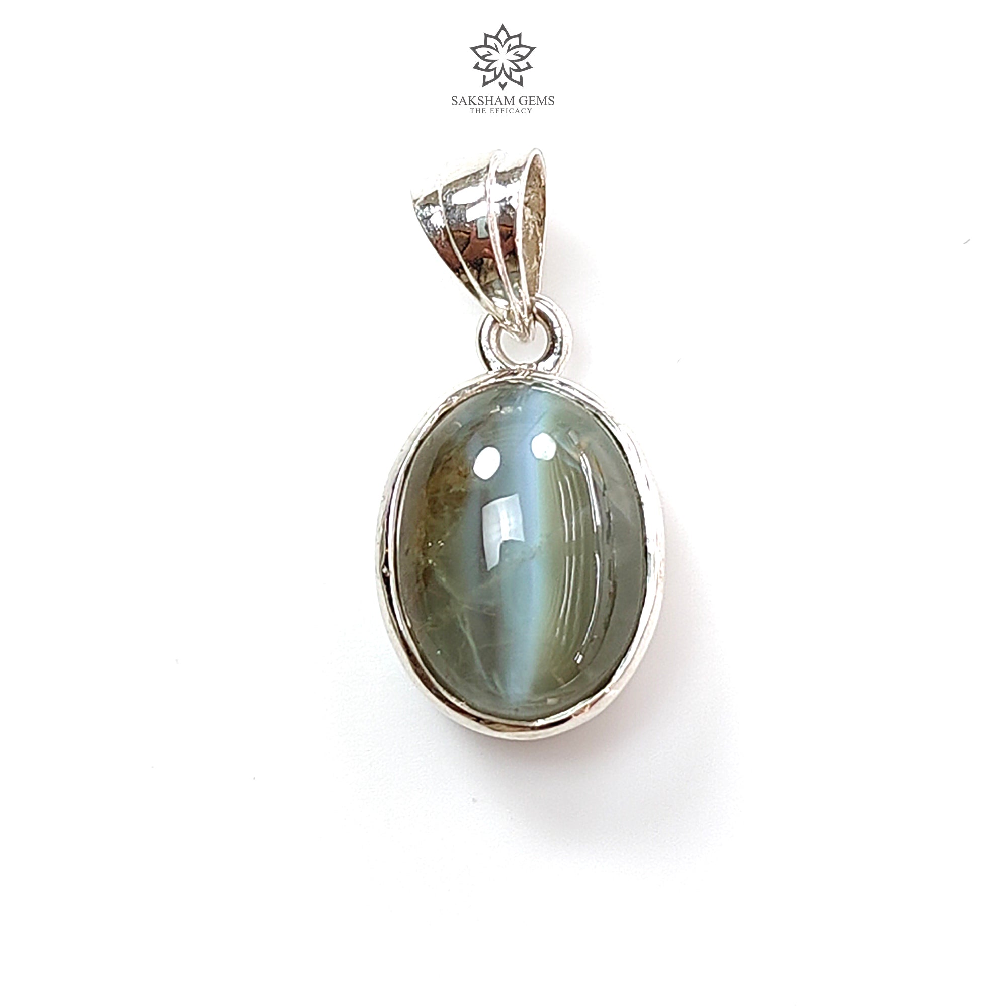 Natural Chrysoberyl Cat's Eye Silver Pendant - 3.34g Oval Cabochon Gemstone in 925 Sterling Silver Bezel Setting | Elegant Jewelry Gift for Women, Birthday, Anniversary & Special Occasions
