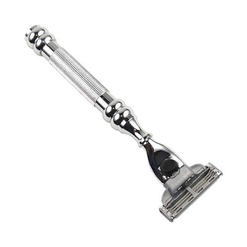 Parker 43M Heavyweight All-Metal Triple Blade Razor - Premium Brass Frame & Textured Chrome Handle Shaving Razor with Gillette Mach 3 Blade - Perfect for Men's Daily Shaving, Travel & Gift Giving