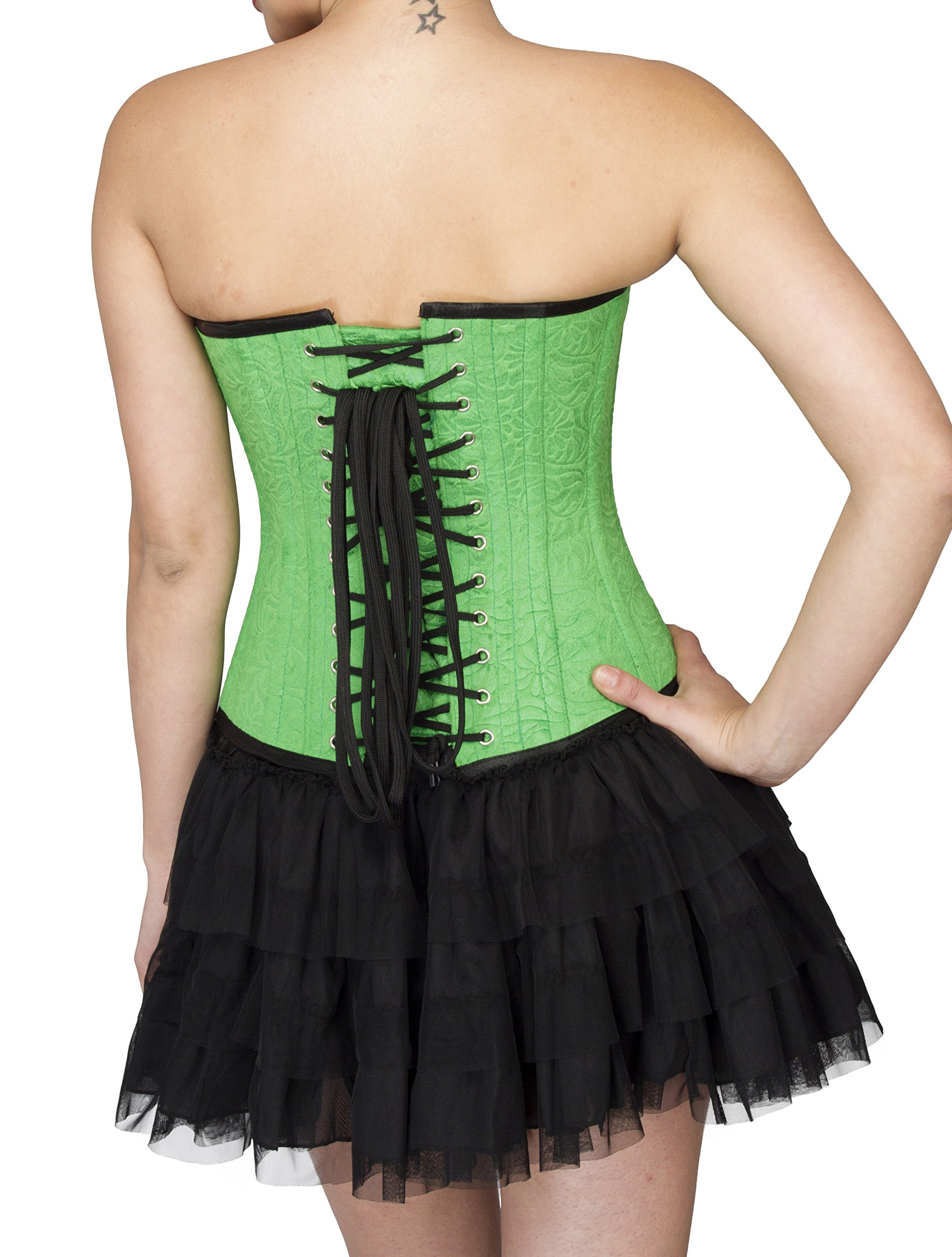 Green Velvet Gothic Burlesque Waist Training Corset - Overbust Victorian Style Corset for Halloween, Cosplay, Burlesque Shows & Waist Training - Plus Size & Regular Sizes Available