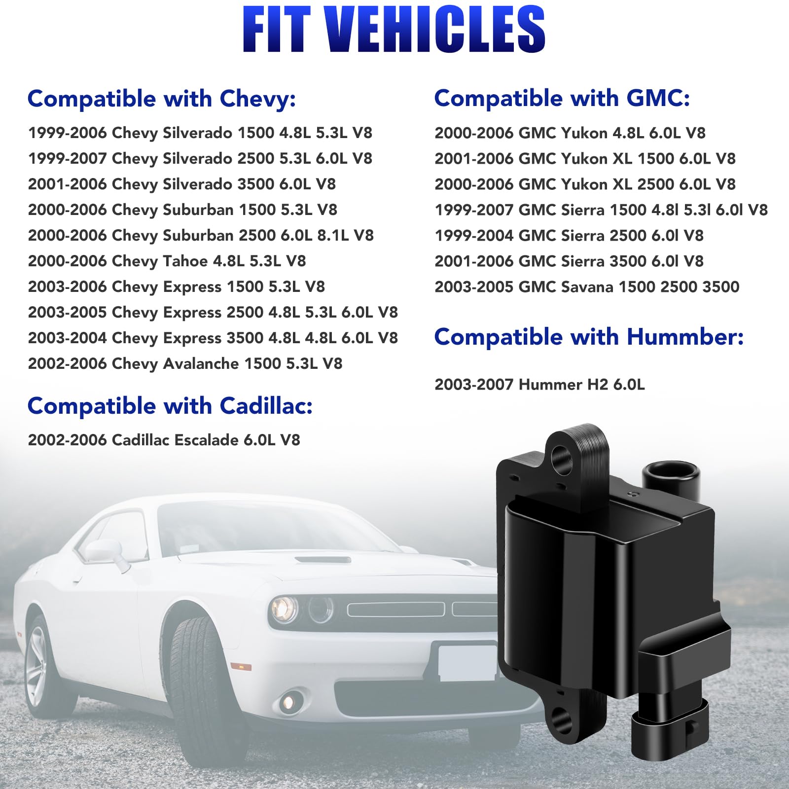 8-Piece Square Ignition Coil Set for Chevy Silverado Avalanche Suburban Tahoe GMC Sierra Yukon 1500 Escalade (2000-2007) - Compatible with 4.8L 5.3L 6.0L V8 Engines, Replaces UF271 D581 - Perfect for Engine Performance Upgrades & Maintenance