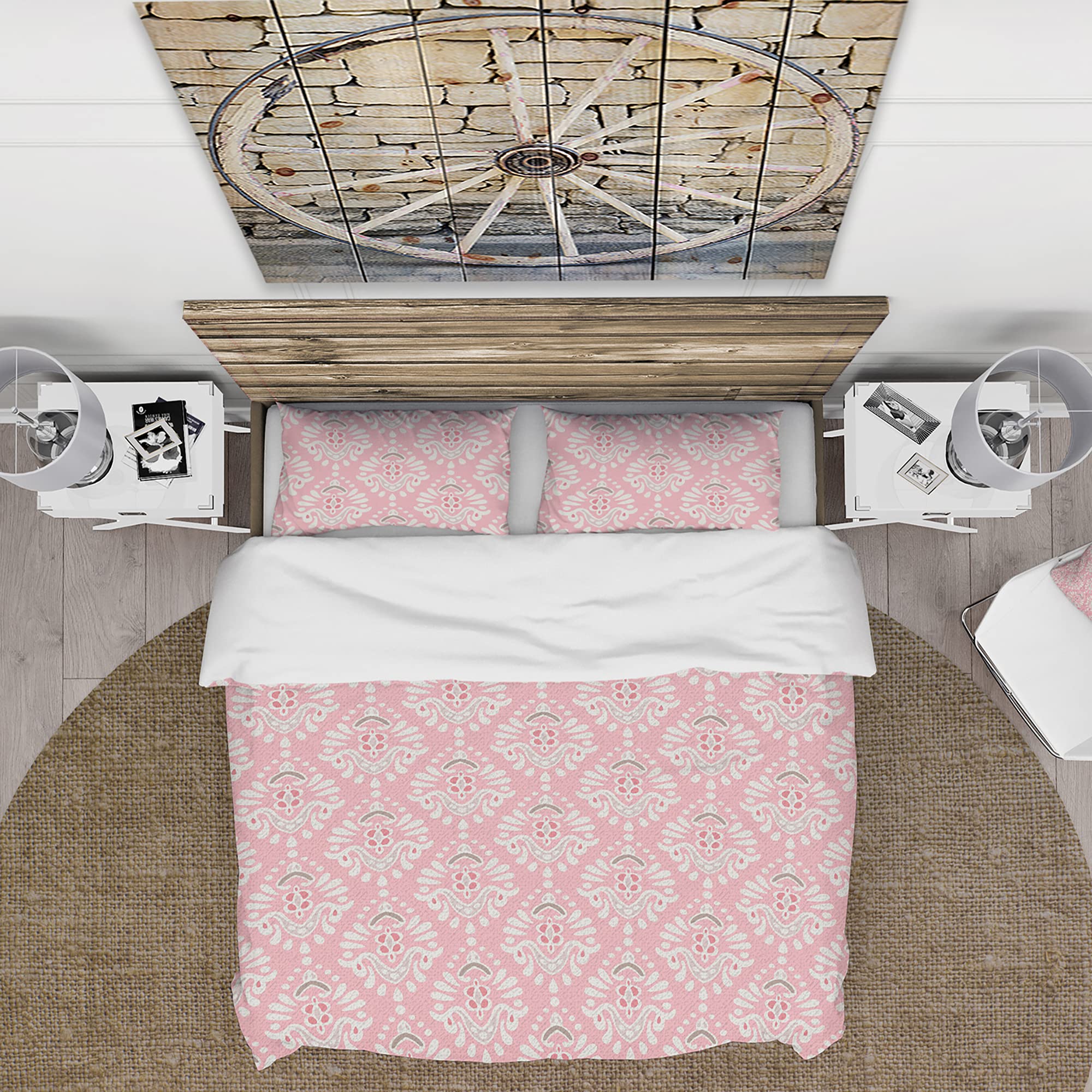DesignQ Cute Pink Tiled Pattern Rustic Duvet Cover Set - Twin Size 3-Piece Bedding Set for Girls Room, Farmhouse Style All Season Comforter Cover - Perfect for Romantic Bedroom Decor & Cozy Sleep