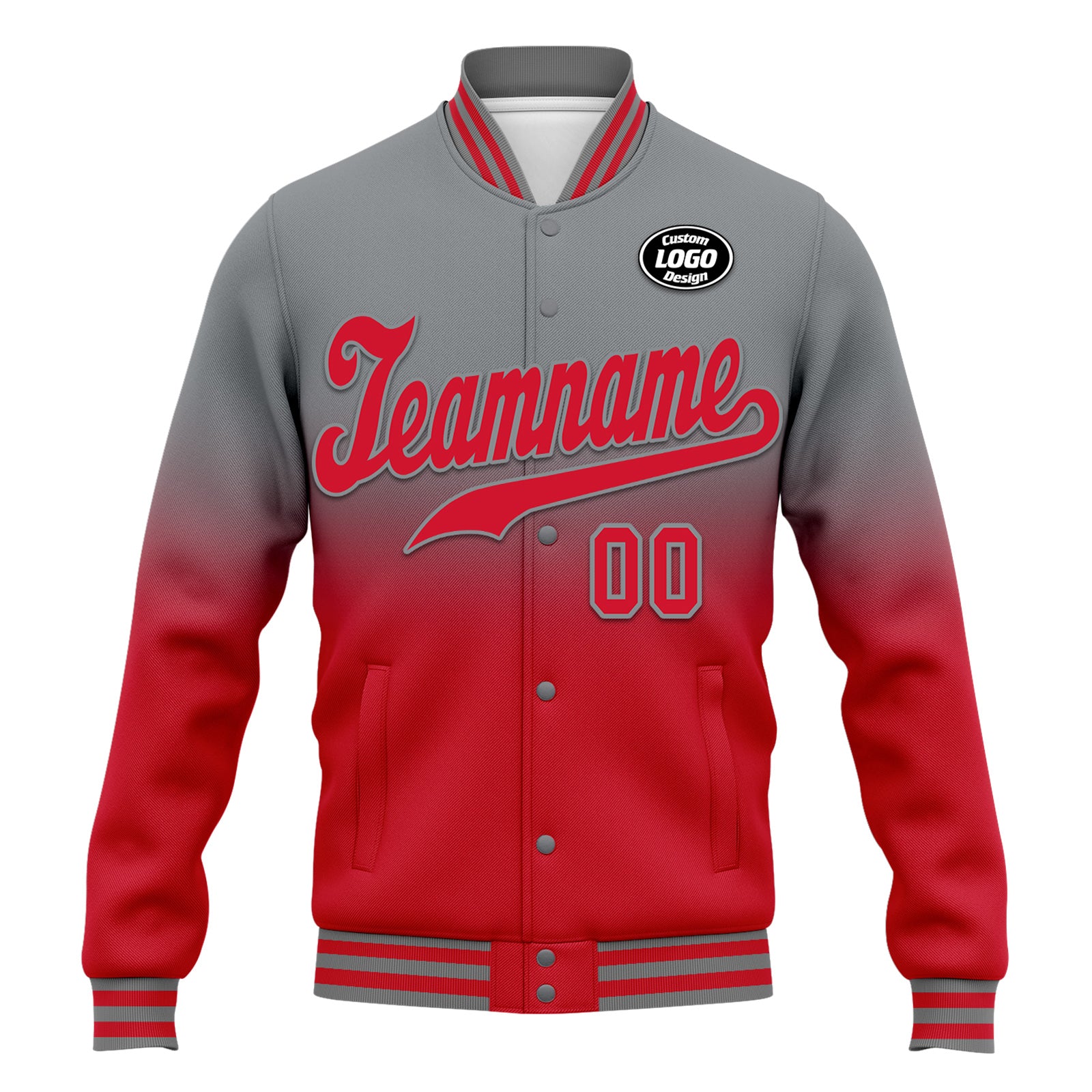 Custom Gray Red Fade Fashion Bomber Jacket - Full Snap Varsity Letterman Jacket - Personalized Embroidered Design (FZ005 D020229 27) - Perfect for School Sports, Casual Wear & Street Style Outfits