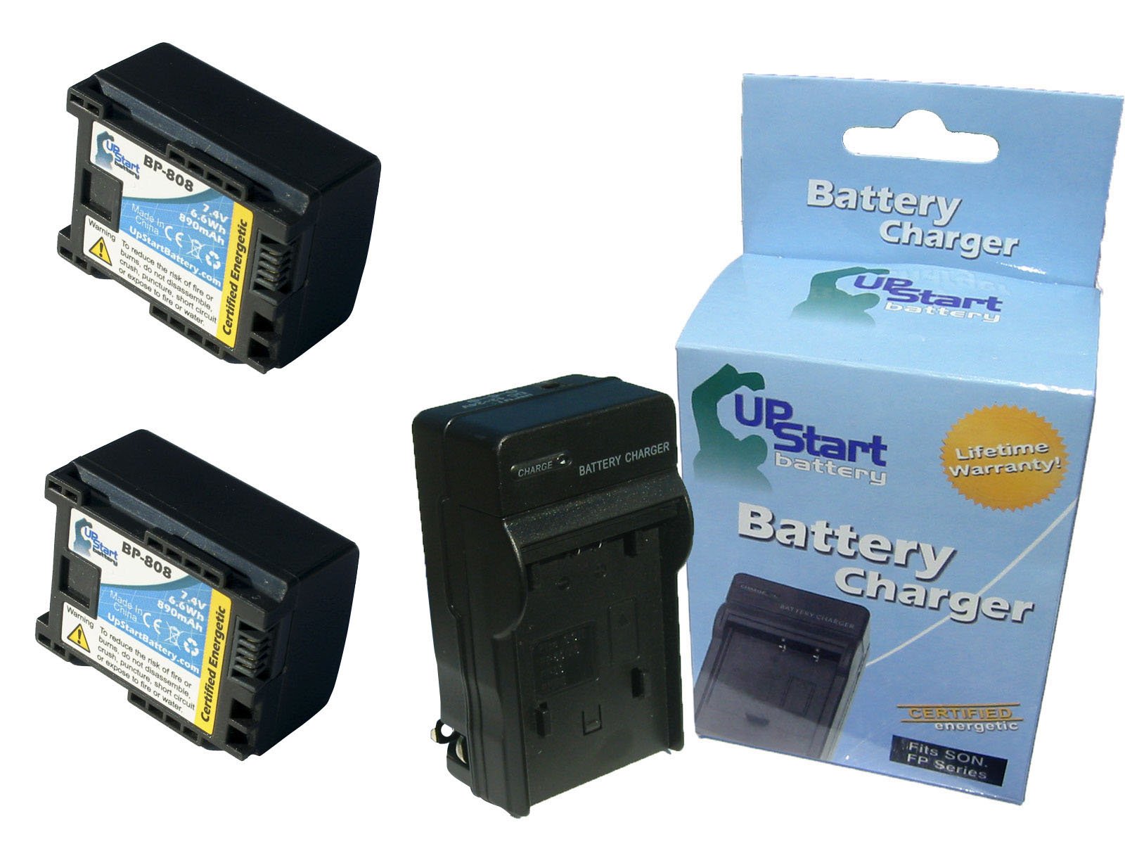 2 Pack Replacement Battery & Charger for Canon XA10 BP-808 - 890mAh 7.4V Lithium-Ion Camcorder Battery - Compatible with Canon Digital Video Cameras - Perfect for Travel, Vlogging & Professional Filming