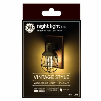 GE 93129146 Vintage LED Night Light with Cage - Set of 4 | Dimmable Edison Bulb Style for Bedroom, Nursery, Hallway & Bathroom Night Lighting