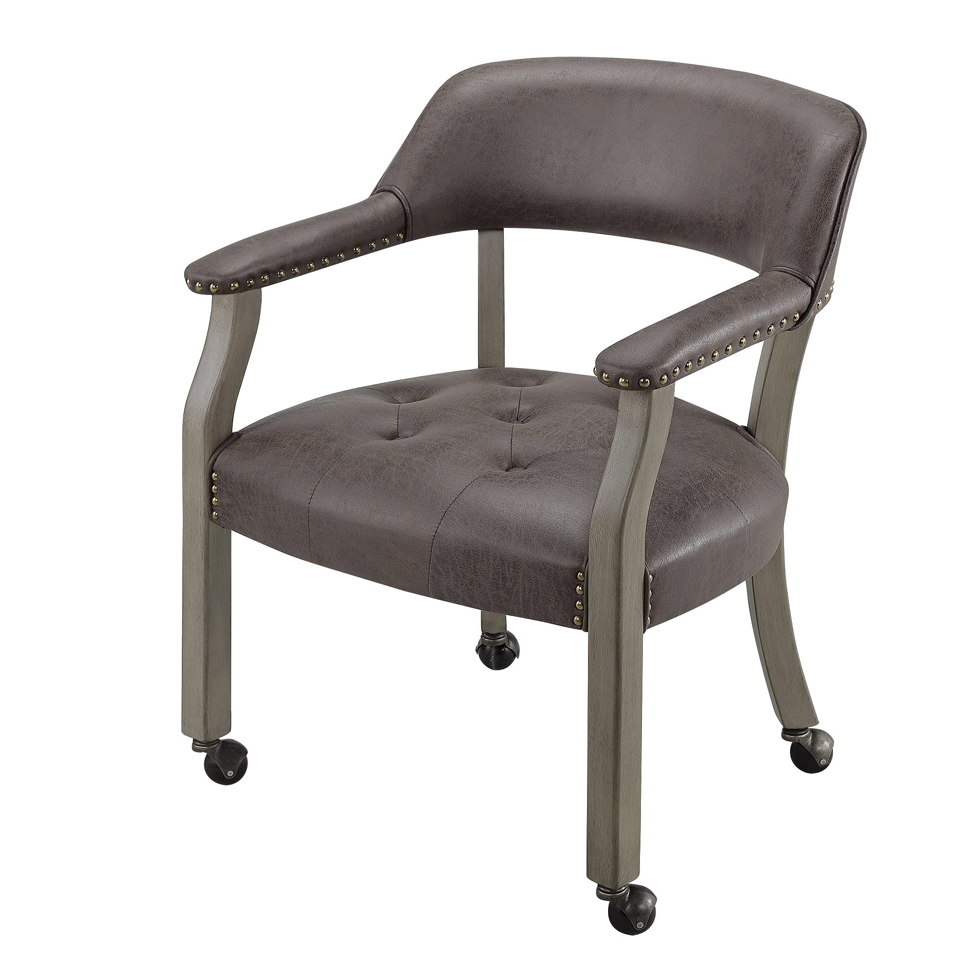 Solid Wood Executive Swivel Office Chair with Wheels & Arms - Classic Upholstered Desk Chair for Home Office, Dining Room & Living Room - 31.5