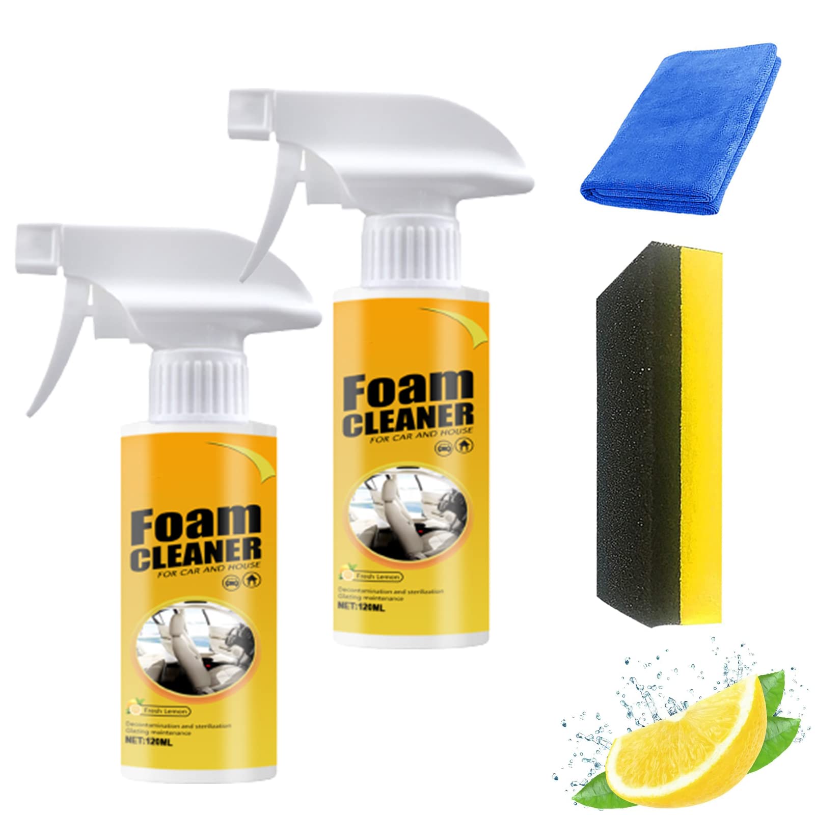 Atidottech Foam Cleaner Kit - Powerful Stain Remover for Cars, Upholstery & Household Surfaces - Multi-Functional Decontamination Spray (120ml, 2-Pack) - Perfect for Car Detailing, Sofa Cleaning & Home Maintenance