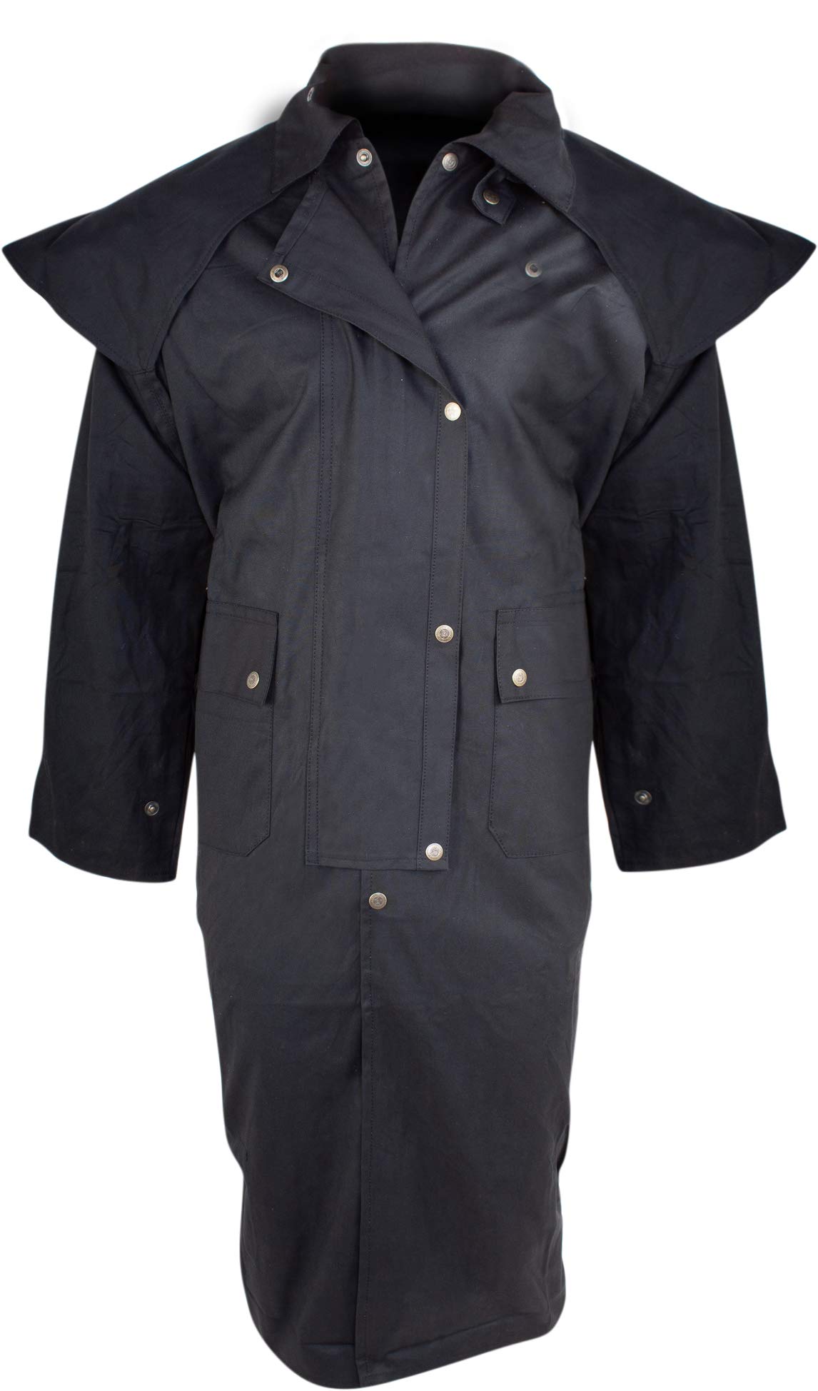 Men's Long Black Oilskin Waterproof Duster Coat - Heavy Duty Warm Western Australian Outback Jacket for Hiking, Camping & Outdoor Adventures (XL)