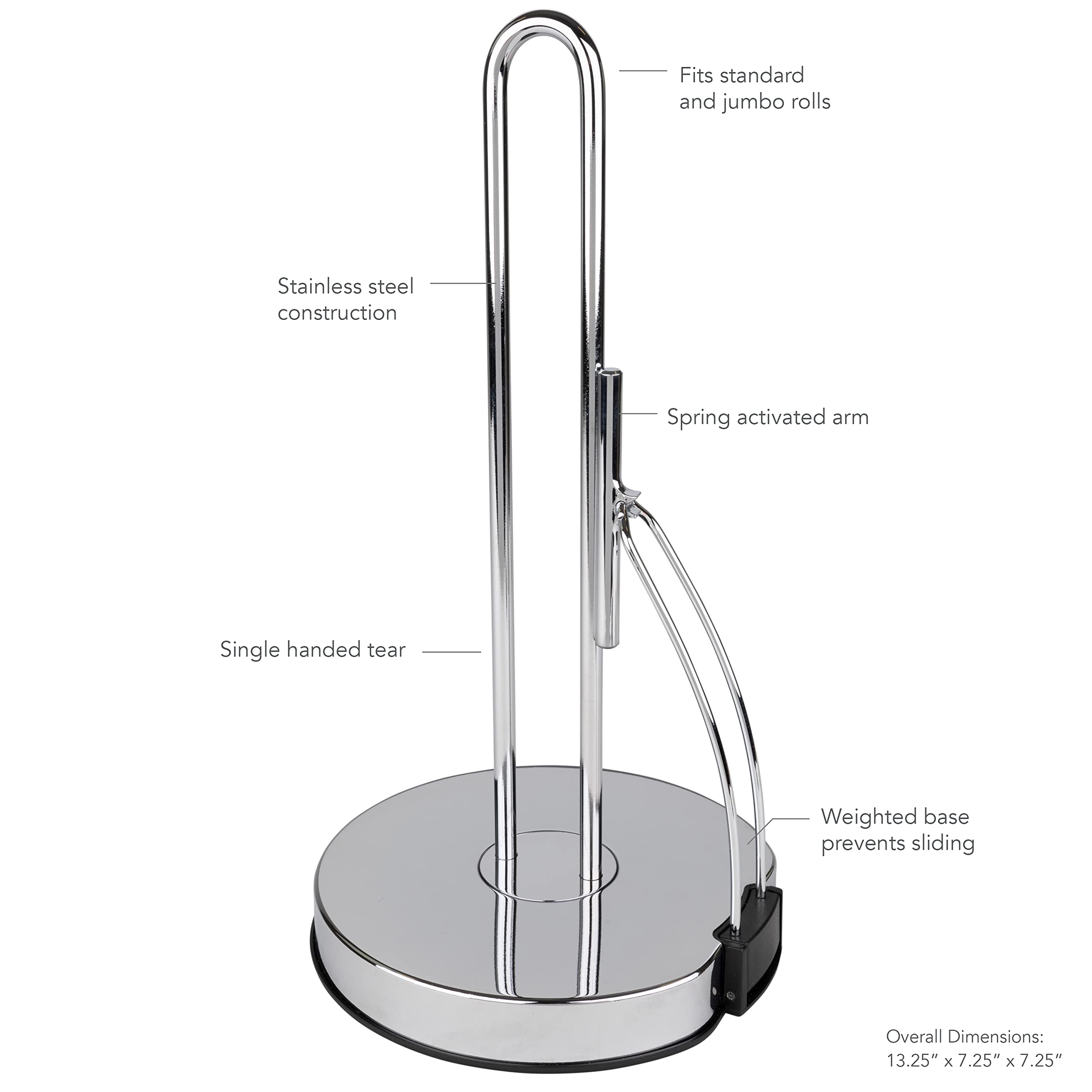 Chrome Euro Tension Paper Towel Holder by Spectrum Diversified - Space-Saving Kitchen, Bathroom & RV Organizer | Perfect for Countertops, Pantries & Laundry Rooms