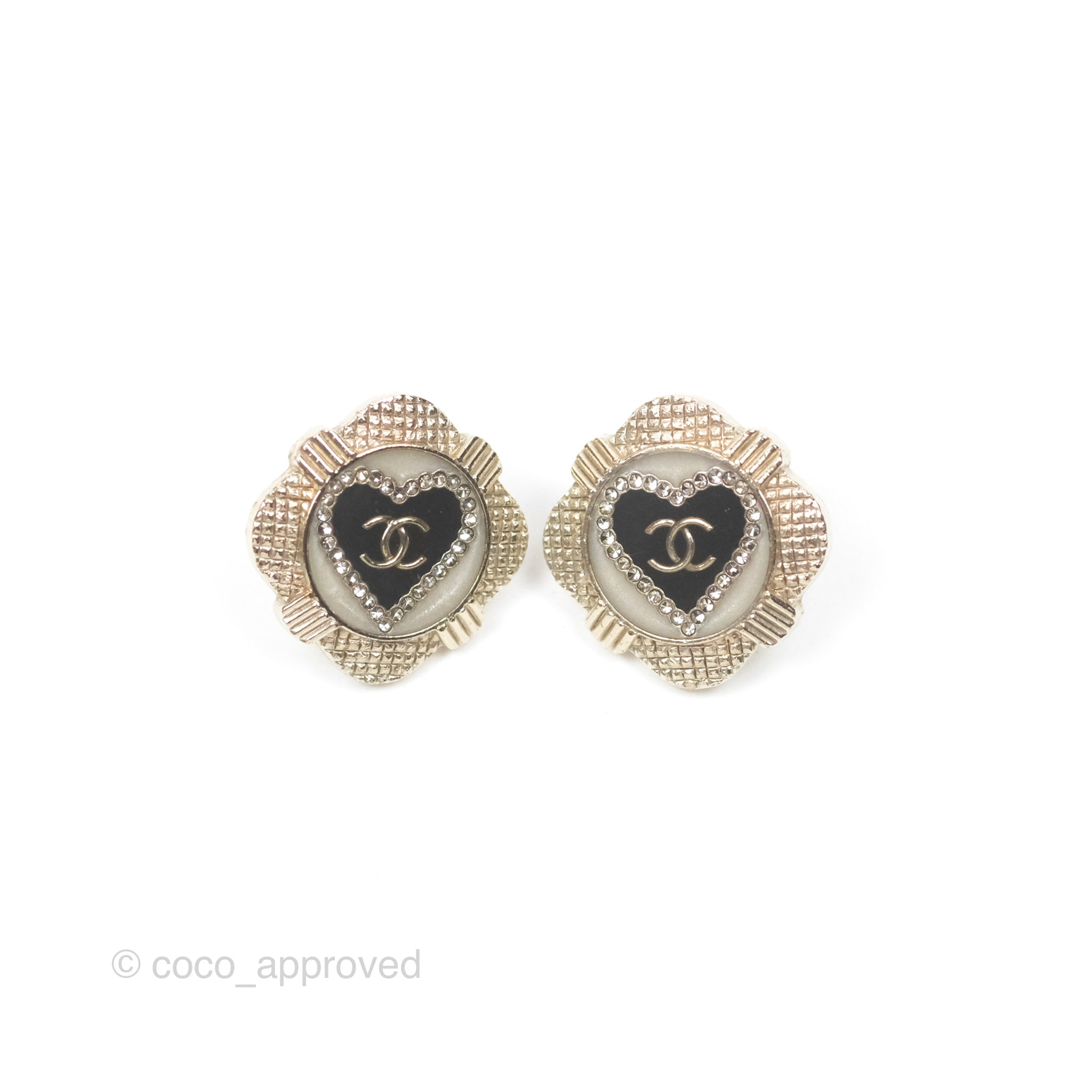 Chanel CC Heart Black Earrings in Gold Tone - 21A Collection | Luxury Fashion Jewelry for Women, Perfect for Parties, Weddings & Special Occasions