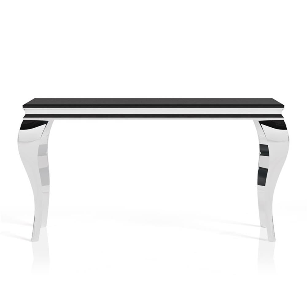 Furniture of America Alang Glam Glass Top Sofa Table - Black & Silver Finish - Modern Living Room & Lounge Accent Table
