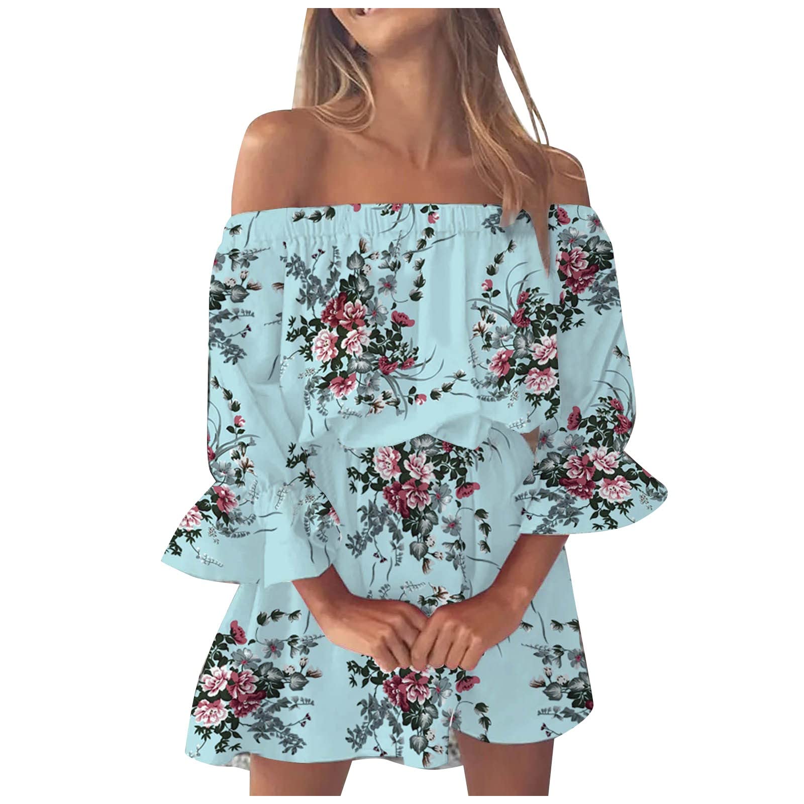 2023 Women's Summer Dresses - Fashion One Shoulder Long Sleeve Mini Dress with Ruffle Detail | Beachwear, Vacation Outfit, Party Dress