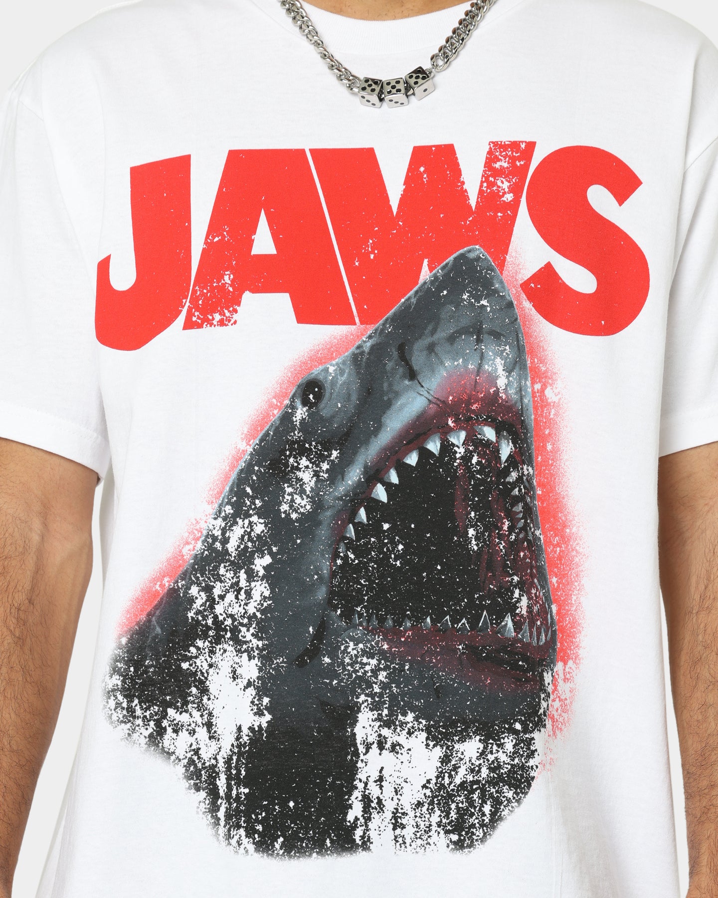 Vintage American Thrift Jaws Graphic T-Shirt - White Cotton Tee for Men & Women - Perfect for Casual Wear, Movie Nights, and Shark Lovers