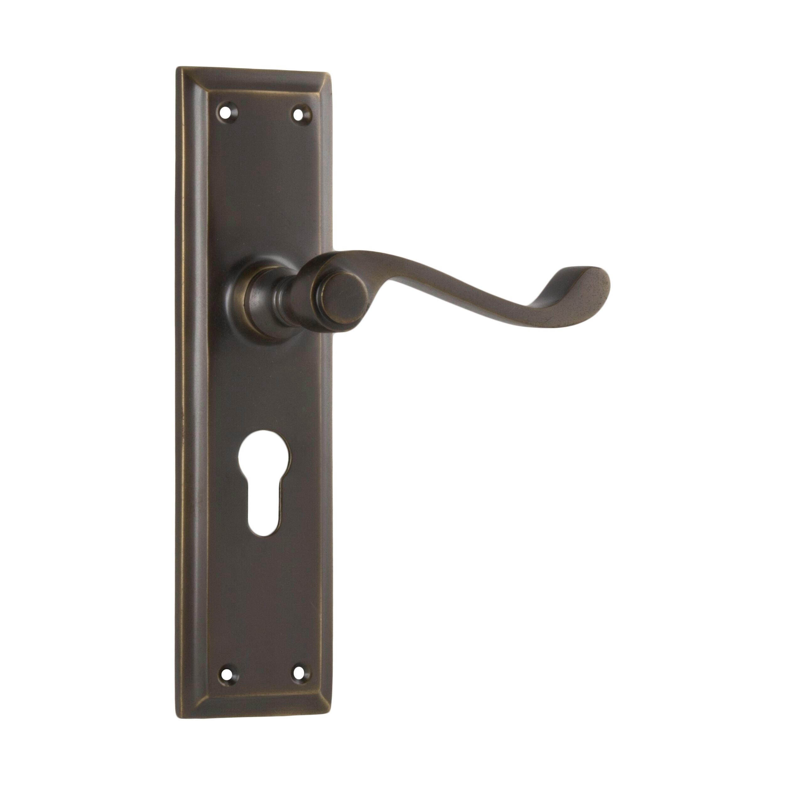 Milton Euro Pair Antique Brass Door Lever - 0786E H200xW50xP68mm - Vintage Style Door Handle for Home, Office & Commercial Use