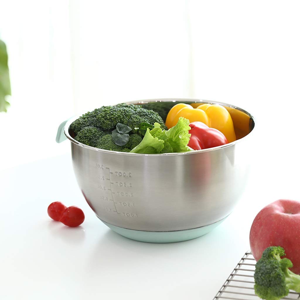 Premium Stainless Steel Mixing Bowls with Non-Slip Silicone Base - 3-Piece Set with Pour Spout, Handle & Measurement Marks for Cooking, Baking, Food Prep & Serving | Ideal for Kitchen, Restaurants & Meal Prepping