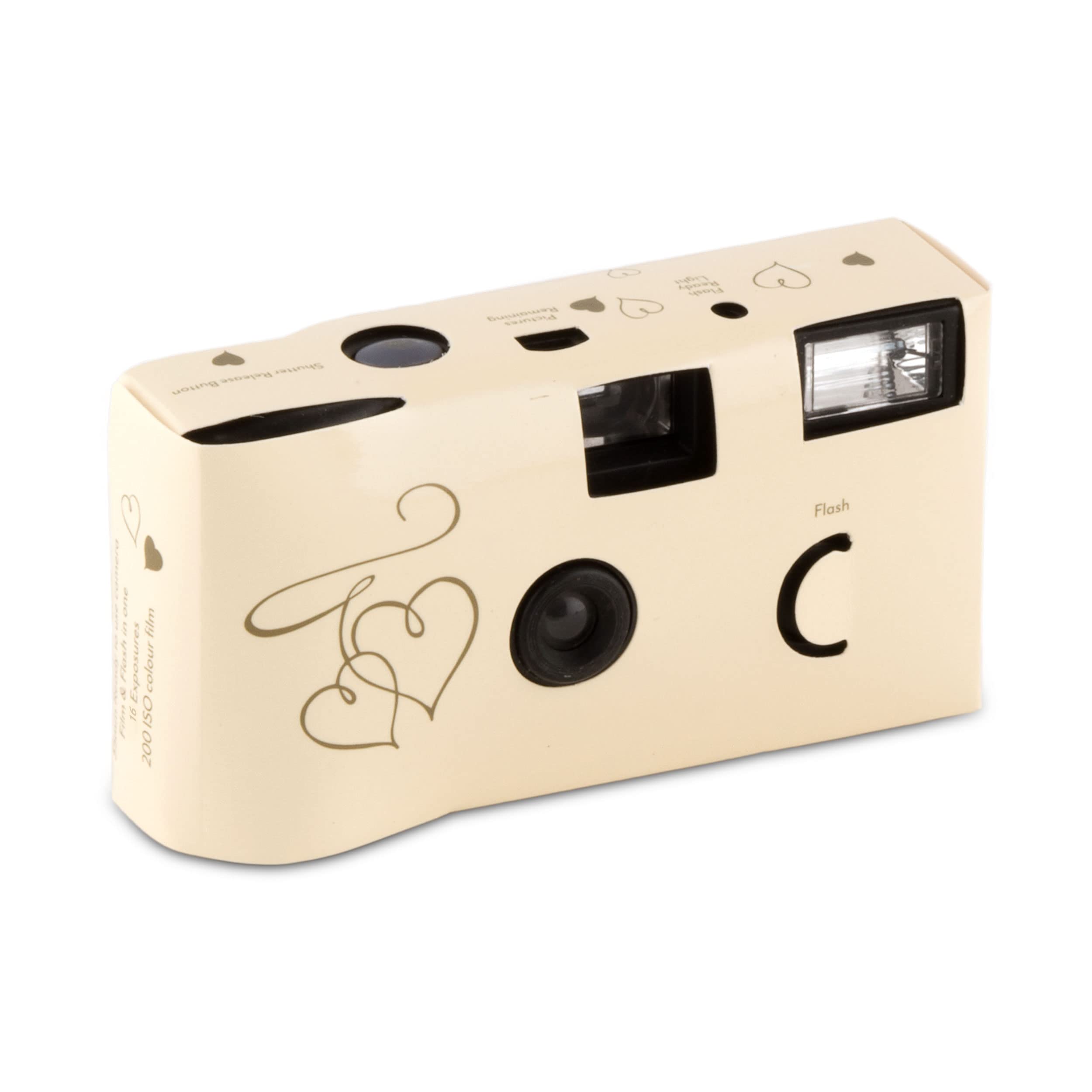 Weddingstar Disposable Camera with Flash - Gold Enchanted Hearts (10 Pack) for Wedding, Party, Anniversary & Special Events Photography