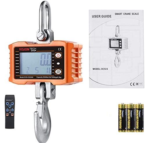 Digital Crane Scale 2000lb/1000kg - Heavy Duty Hanging Scale with LCD Backlight Display - Portable & Compact for Farm, Factory, Warehouse, Shipping, Logistics, Construction