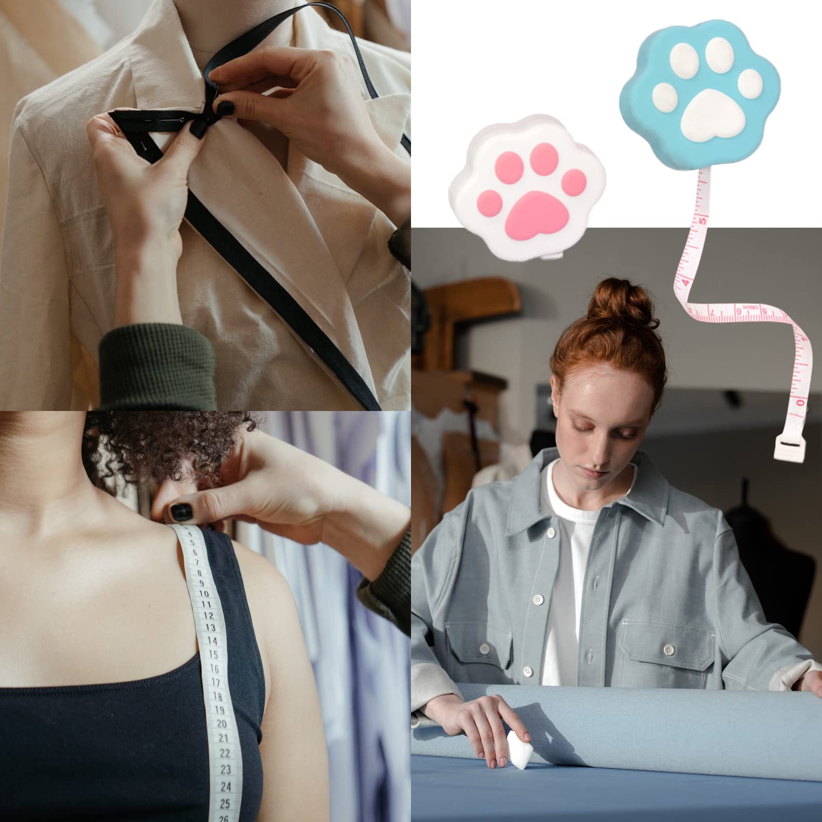 2 Pack Retractable Soft Tape Measure - Pink Cat Paw Design, Double Scale PVC Body Measuring Tape for Sewing, Weight Loss & Clothing Fabric - Perfect for Tailors, Fitness Enthusiasts & DIY Crafters