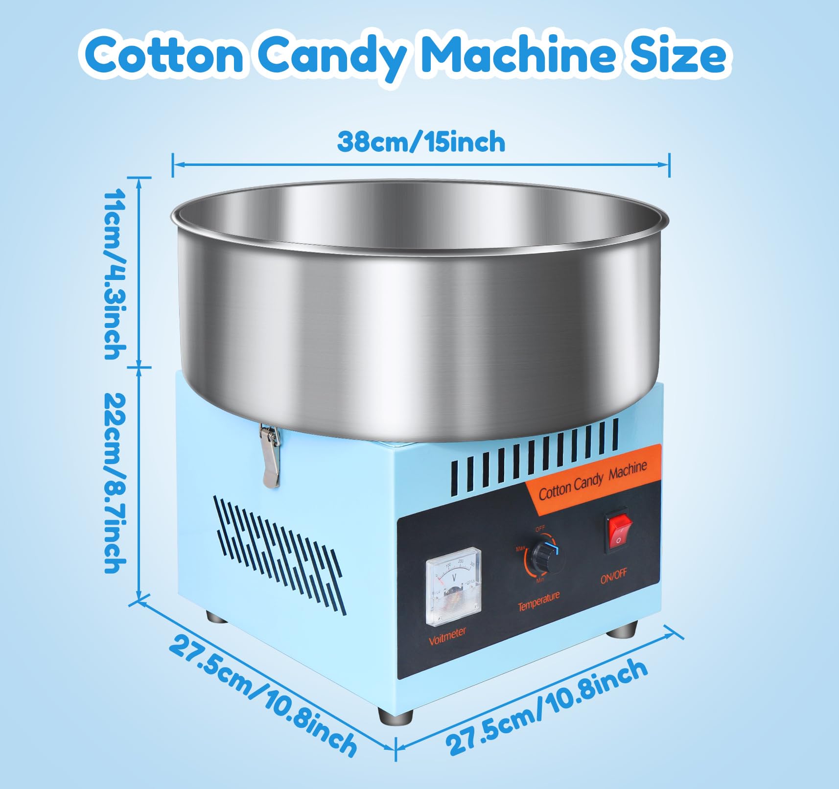 Commercial Cotton Candy Machine 1000W - Electric Candy Floss Maker with Stainless Steel Bowl & Sugar Scoop - Perfect for Kids Birthday Parties, Carnival Events, and Family Gatherings - Blue