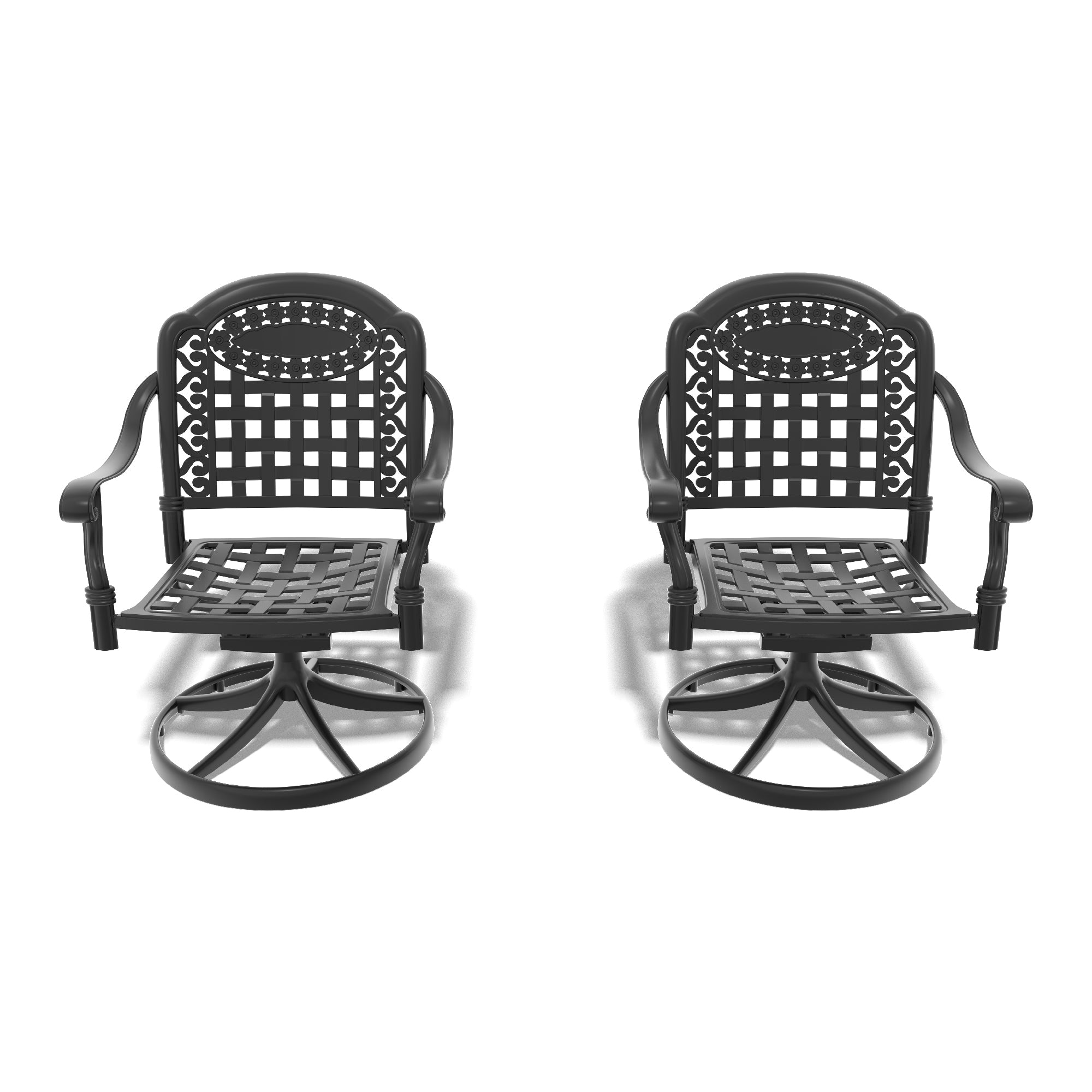 2-Piece Cast Aluminum Patio Swivel Chairs with Black Frame & Cushions - Outdoor Garden, Poolside, Deck Furniture Set for Relaxing & Entertaining