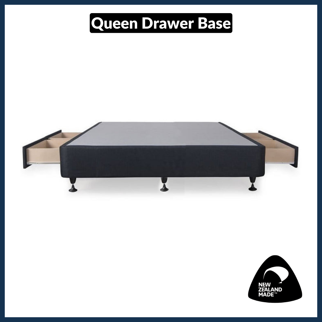 Queen Size Drawer Bed Base with Standard Drawers - NZ Made Sturdy Platform Bed Frame for Small Spaces & Guest Rooms