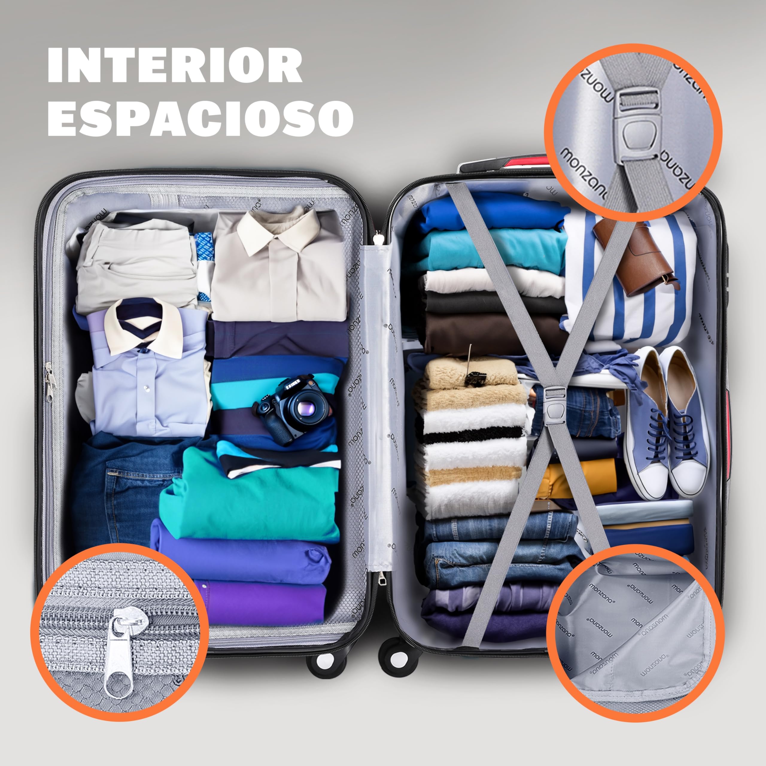 MONZANA® 4-Piece ABS Hard Shell Luggage Set (S, M, L, XL) with 360° Spinner Wheels, Gel Handles & Locking Feet - Blue - Perfect for Business Travel, Family Vacations & International Trips