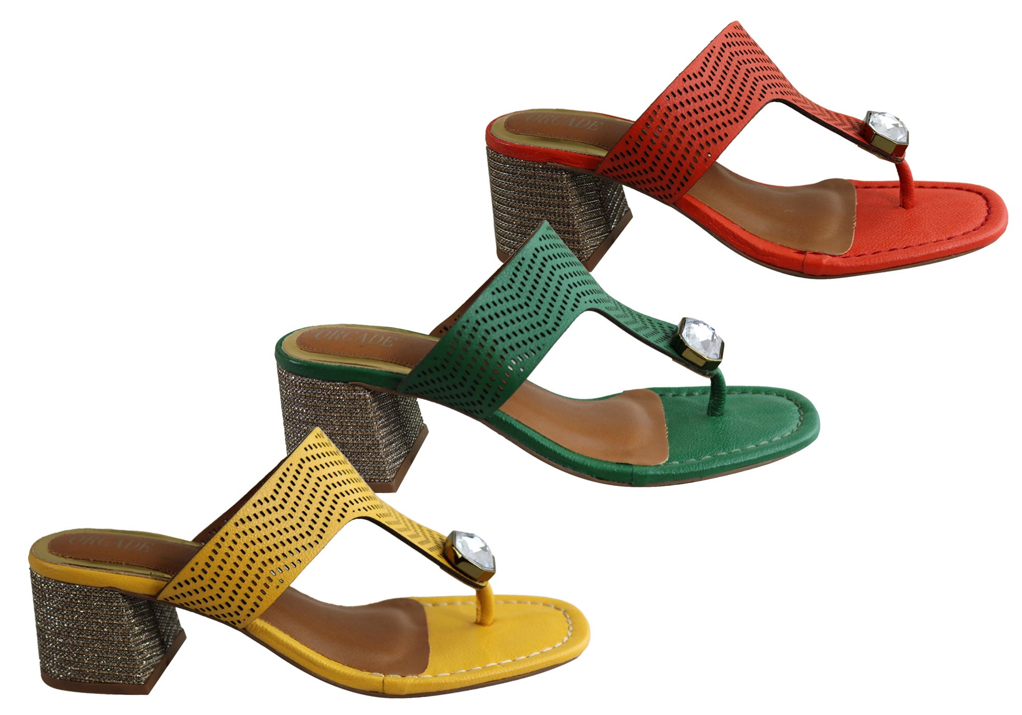 Orcade Deidre Women's Brazilian Comfort Leather Mid Heel Sandals - Stylish Thong Sandals for Summer, Beach, and Casual Outings