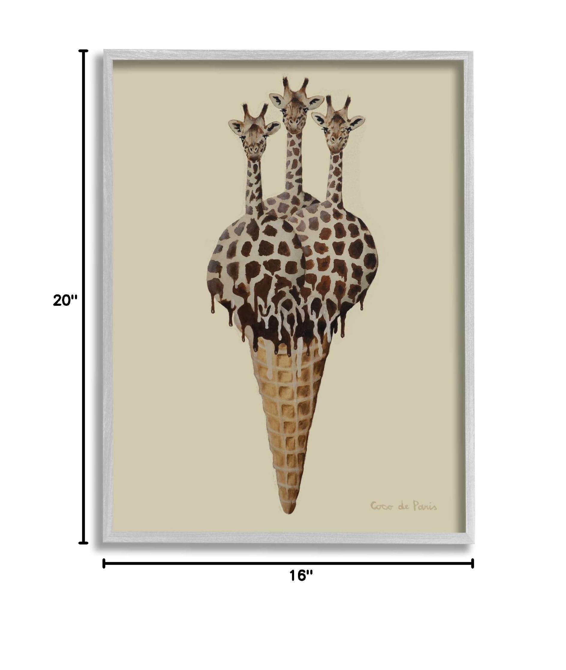 Stupell Industries Three Giraffes Ice Cream Scoop Waffle Cone Wall Art - Coco de Paris Design - Playful Animal Nursery Decor for Kids' Room & Ice Cream Shop