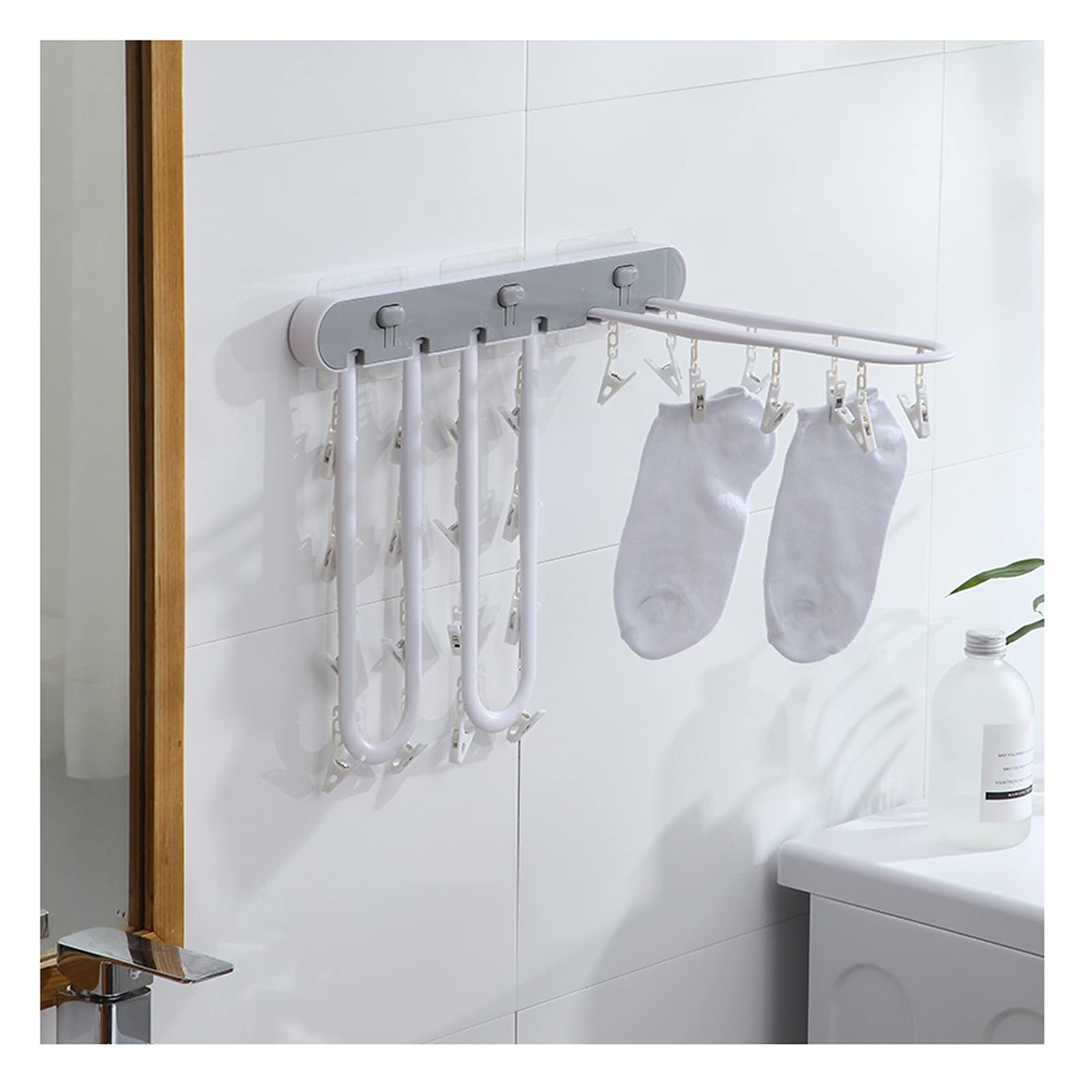 Foldable Clothes Drying Rack with 24 Clips - Space Saving Laundry Organizer for Socks, Bras, Underwear, Baby Clothes, Hats, Scarves, Towels & More - Durable Gray Hanger for Home, Apartment, Dorm or Travel Use