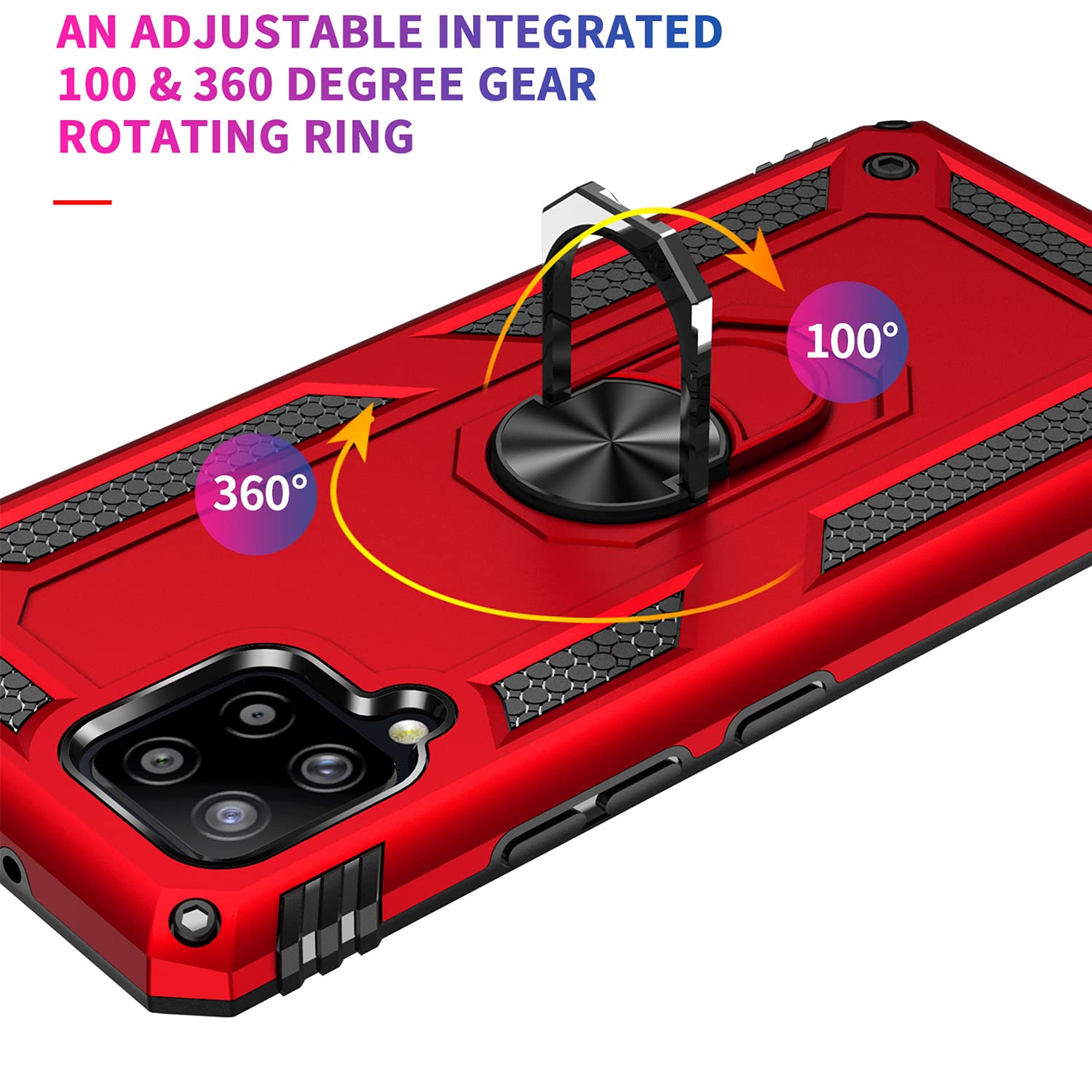 Nakedcellphone Bandit Series Samsung Galaxy A42 5G Case [Red] - Flexible TPU Phone Cover with Finger Grip, Viewing Stand & Metal Mounting Plate | Anti-Shock Protection for Everyday Use, Travel & Outdoor Activities