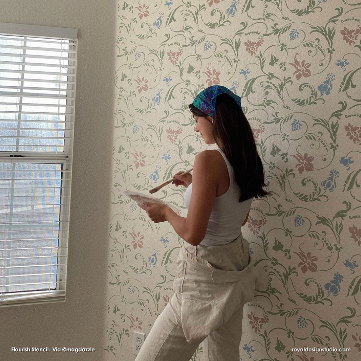 Flourish Allover Wall Stencil - DIY Home Decor Painting Template for Creative Wall Art & Accent Designs - Perfect for Bedrooms, Living Rooms, and Nursery Decor