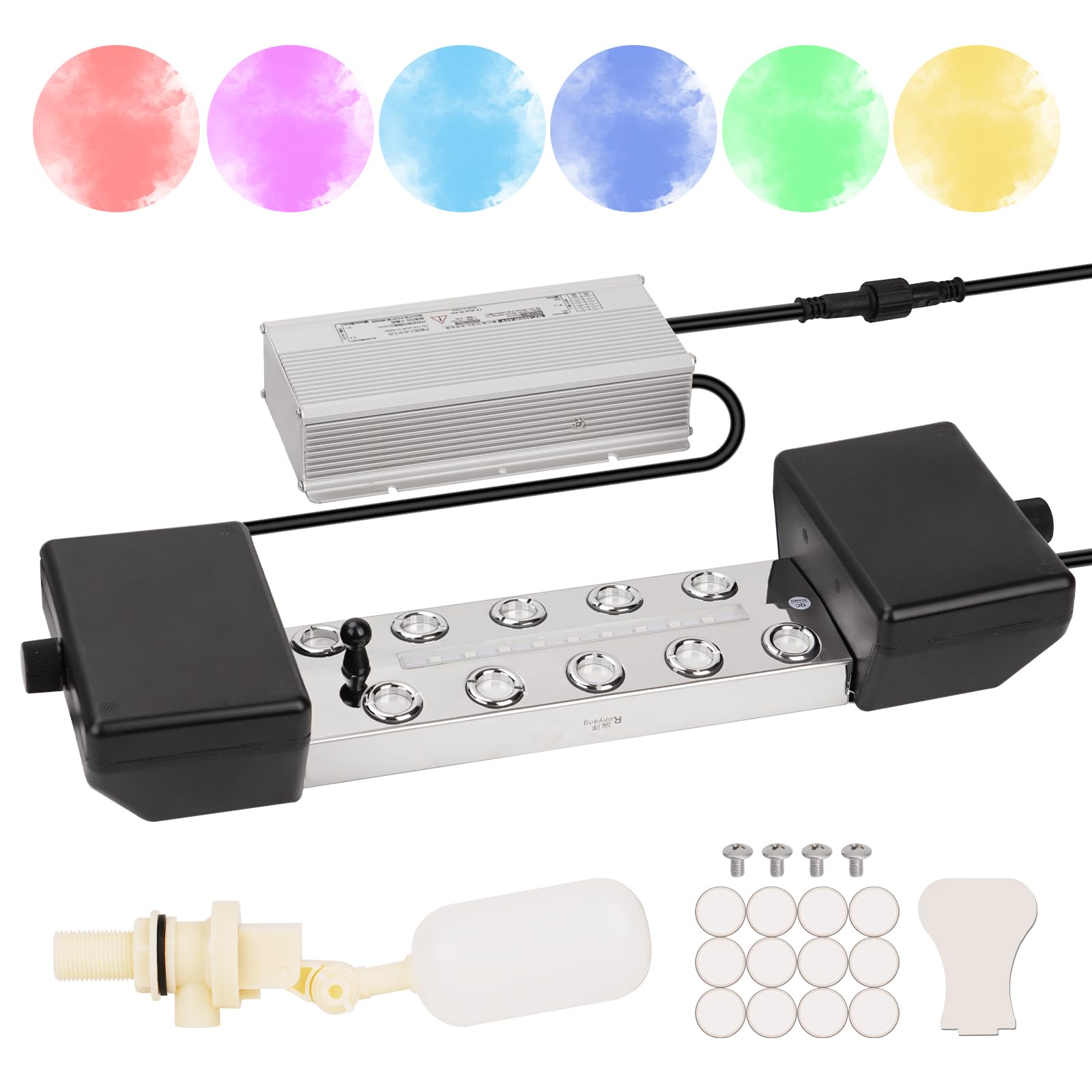 10 Head Ultrasonic Mist Fogger with Colorful LED Lights - 9000ml/H (19.8 Lb/H) High Output Water Fog Machine with Floating Base & 400W Power Supply - Ideal for Ponds, Gardens, Greenhouses, Rockeries, Patio Decor & Indoor Humidification