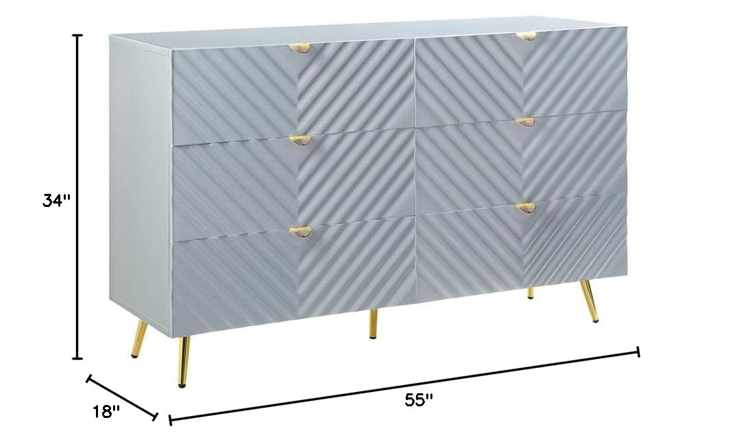 Acme 6-Drawer Gray High Gloss Dresser - Modern Bedroom Furniture for Storage & Organization | Perfect for Master Bedroom, Guest Room & Dorm Decor