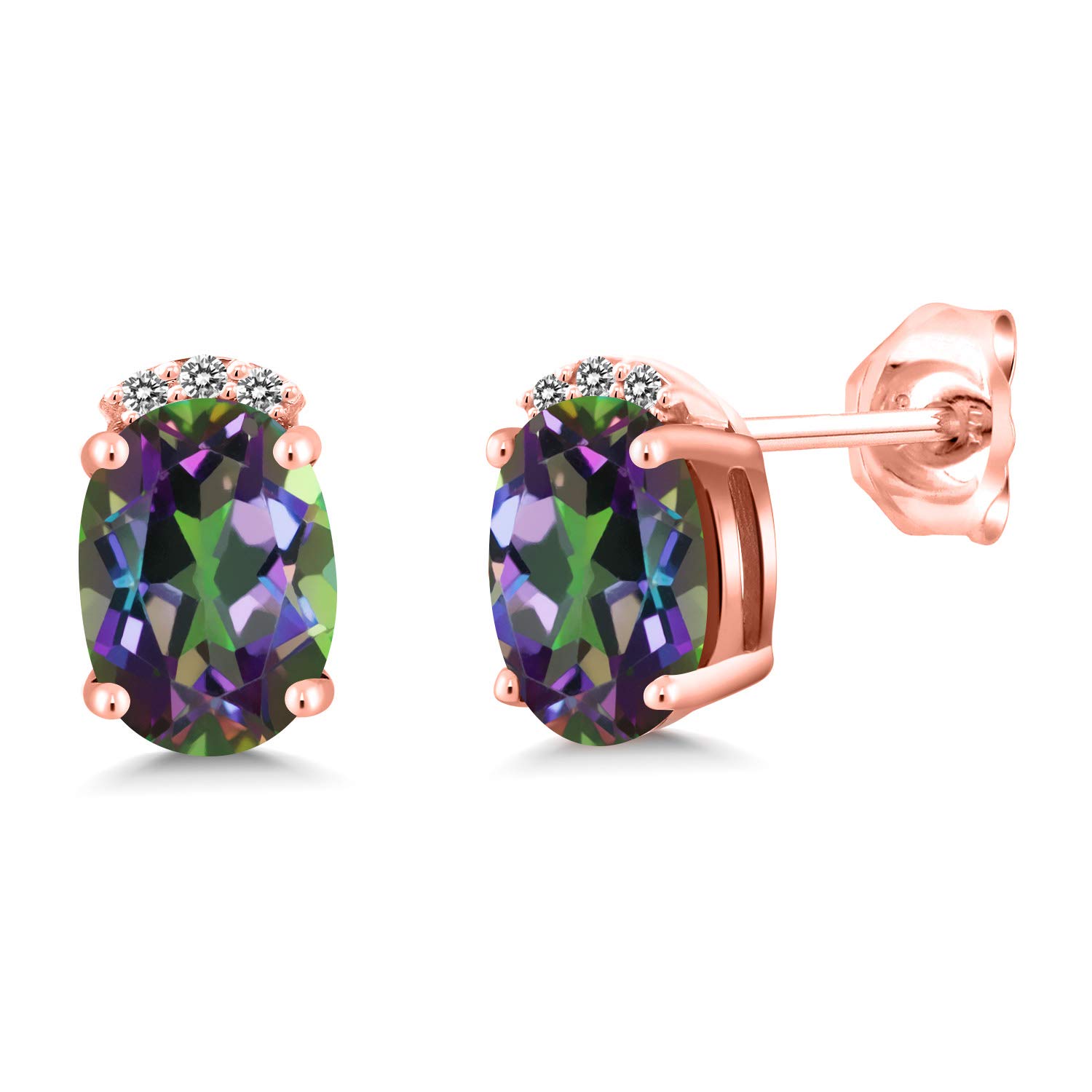 2.07 Ct Natural Green Mystic Topaz & White Diamond Earrings in 18K Rose Gold Plated Sterling Silver | Elegant Dangle Earrings for Women | Perfect for Weddings, Parties & Special Occasions