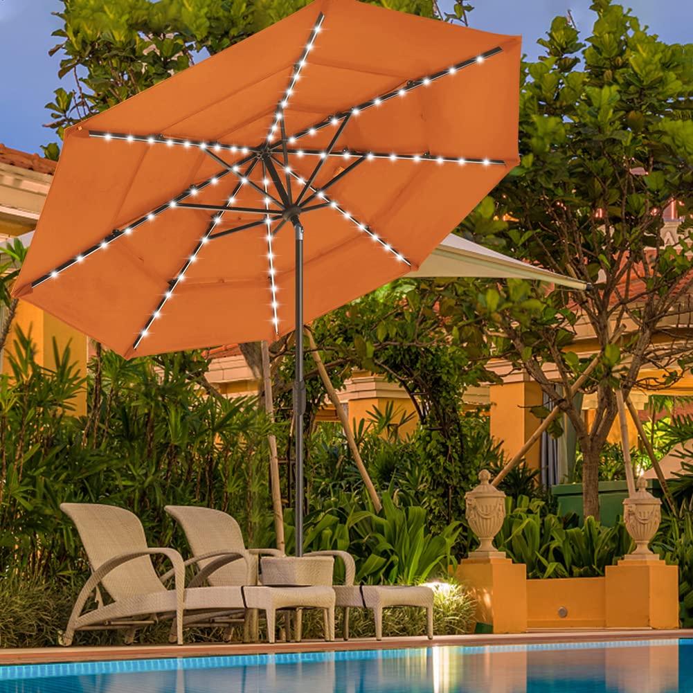 EliteShade USA 10-Year Fade-Resistant 9ft Solar-Powered 3-Tier Patio Umbrella with 80 LED Lights - Outdoor Market Umbrella with Ventilation & Rust-Proof Design for Backyard, Poolside & Restaurant Dining