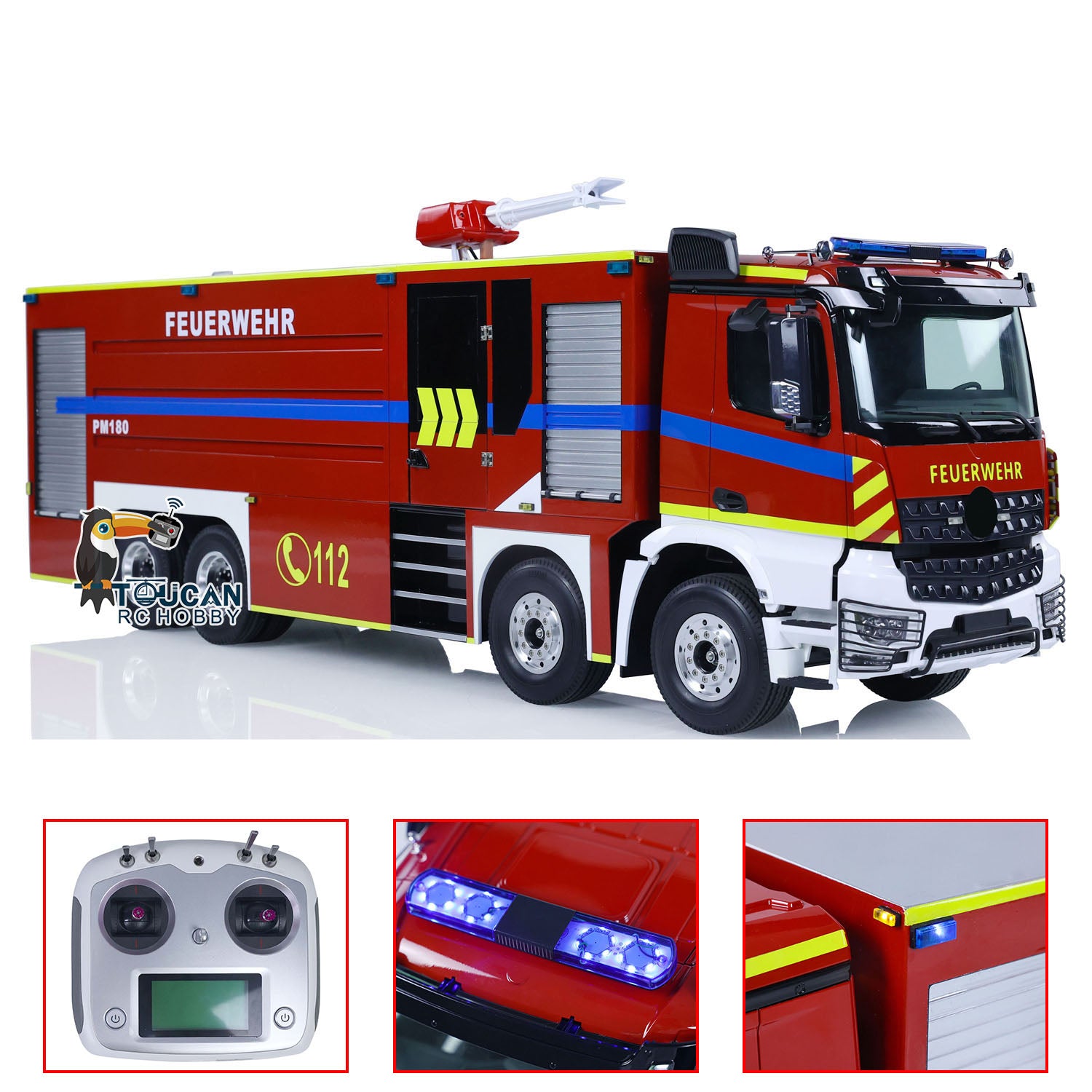 1/14 Scale 8x4 RC Fire Truck with Remote Control, Sprinkler System, Realistic Sounds & Painted Body - DIY Assembled Firefighting Toy for Kids & Adults - Perfect for Emergency Simulation & Playtime Scenarios