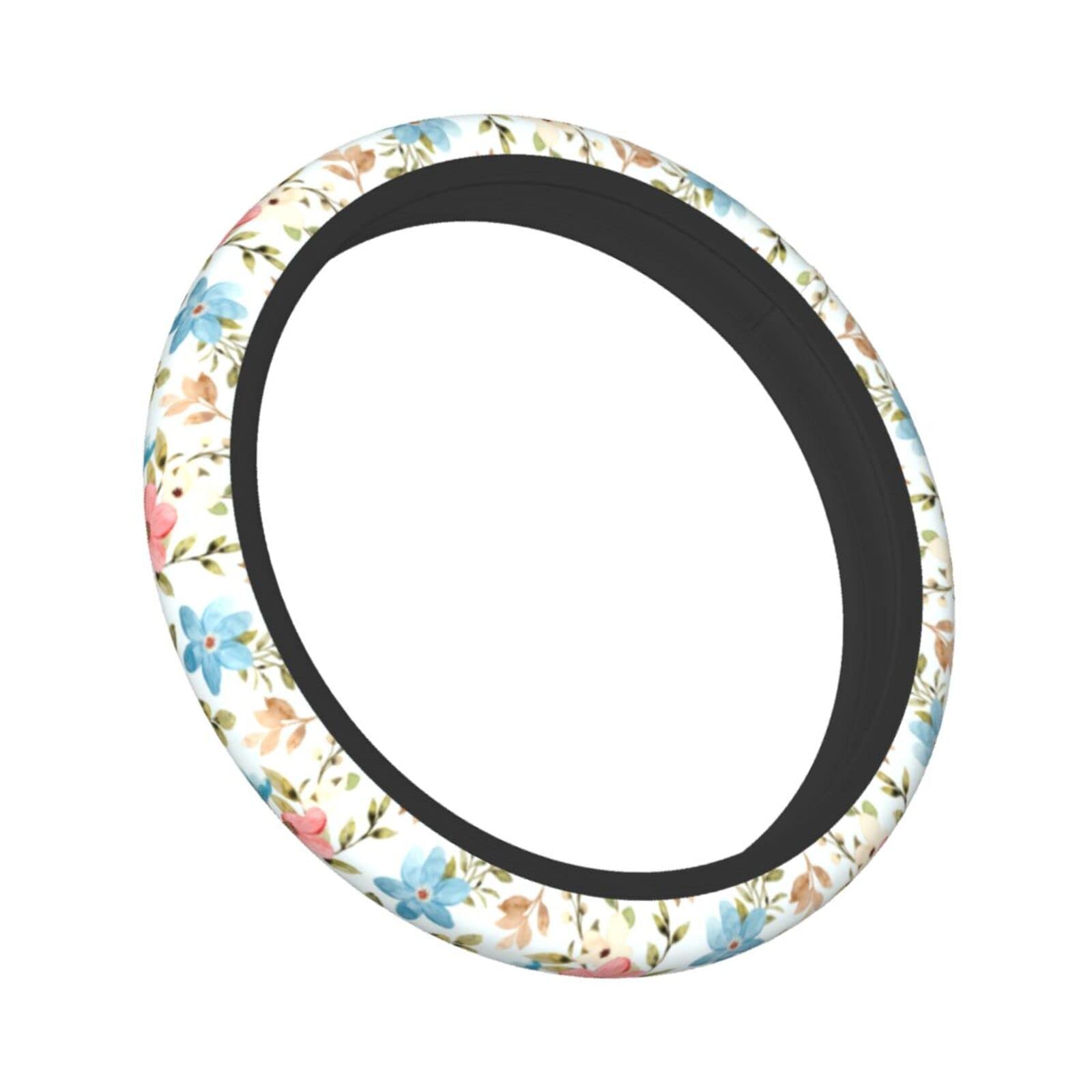 Vintage Blue Floral Steering Wheel Cover - Universal 15 Inch Neoprene Car Wheel Protector with Retro Flower Pattern | Cute Auto Accessories for Women's Cars, Classic Vehicles & Summer Road Trips