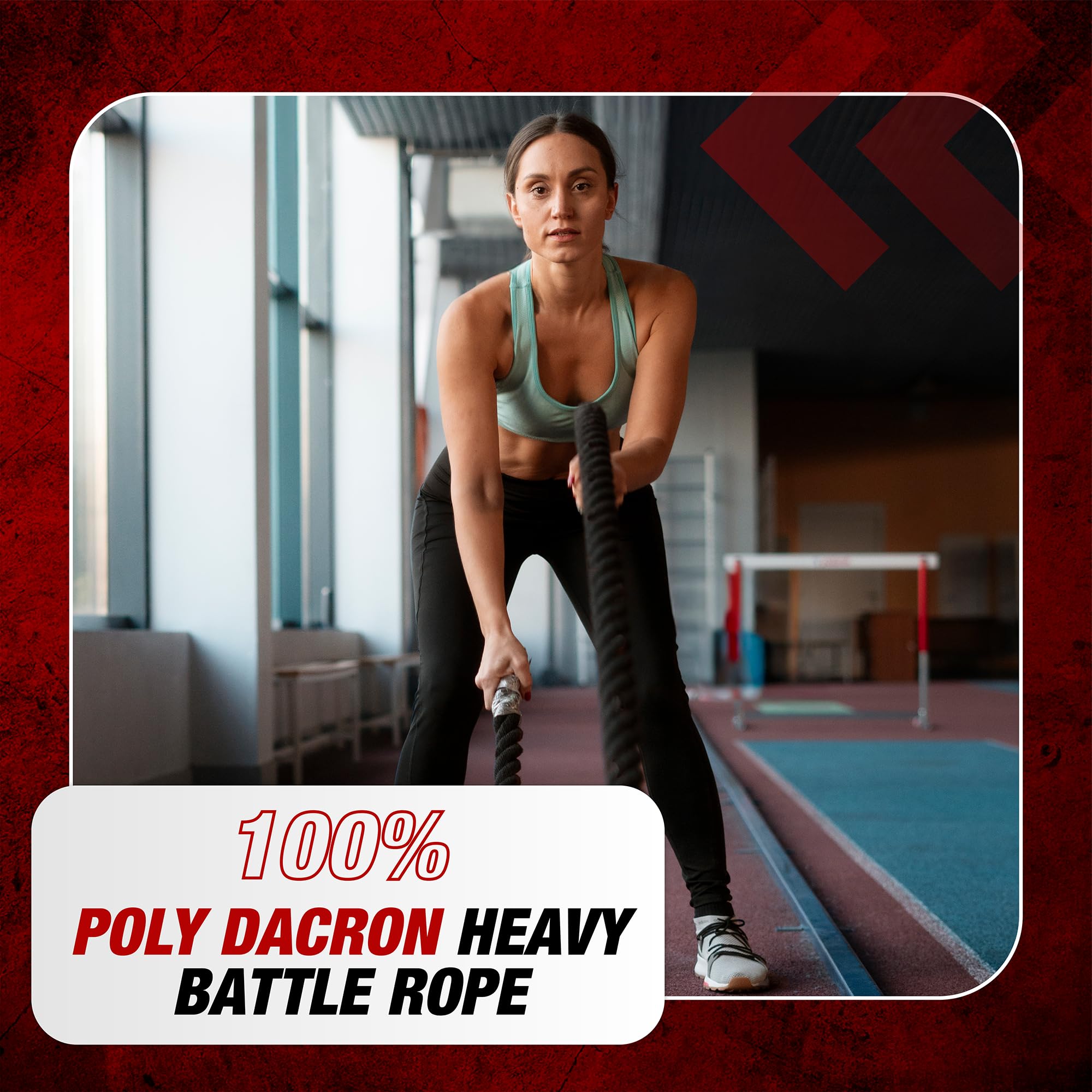50ft Heavy Duty Battle Rope with Protective Sleeve - ABS Grip for Strength Training, Cardio & CrossFit - Ideal for Home Gym, Outdoor Workouts & Fitness Classes (Black, Plastic Material)