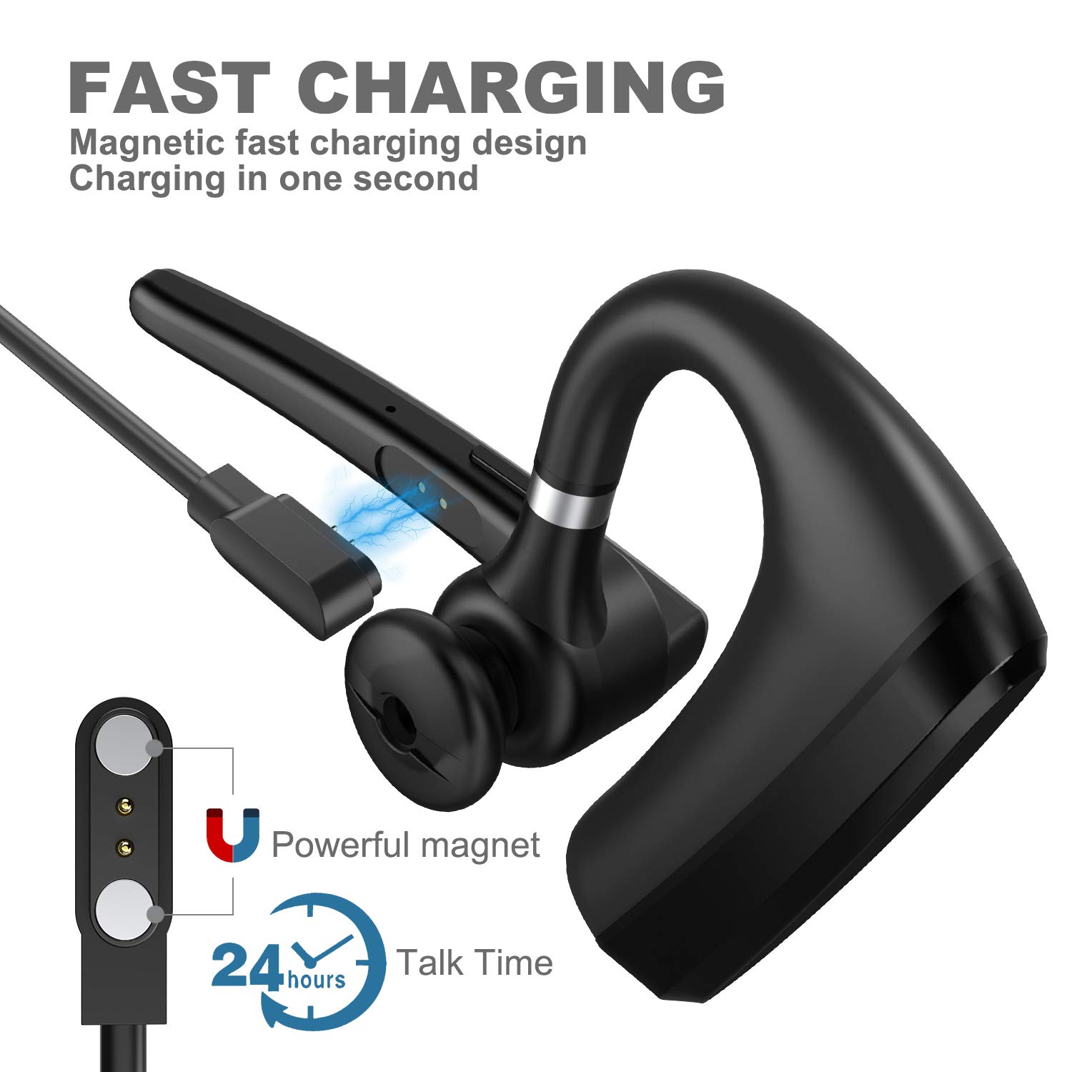 Wireless Bluetooth Headset V5.0 with 24Hrs Battery Life, HD Calling & CVC8.0 Dual Mic Noise Cancellation - Hands-Free Bluetooth Earpiece for Driving, Business, Office - Perfect for Conference Calls, Commuting, and Remote Work