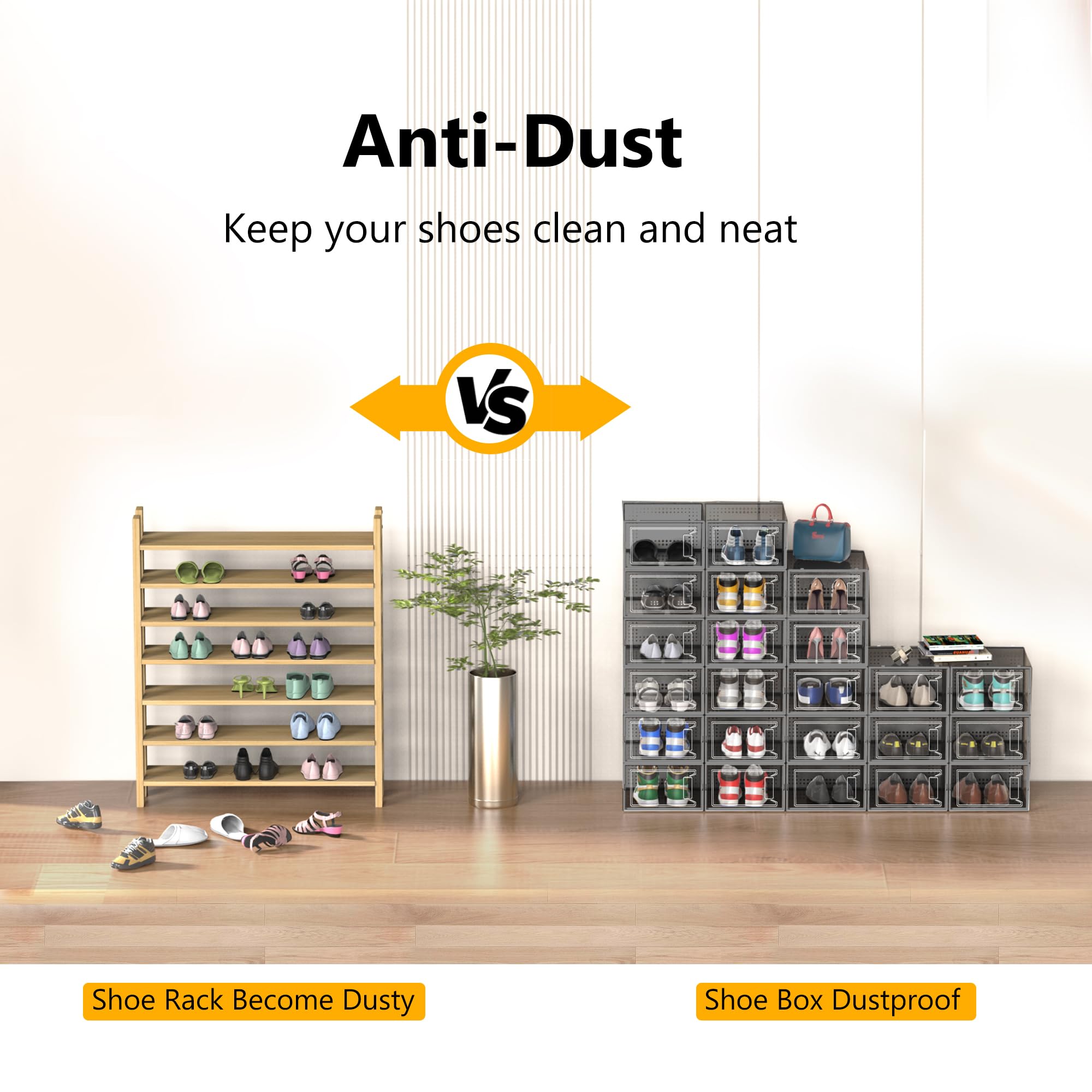 12 Pack Large Clear Plastic Shoe Storage Boxes with Lids - Stackable Modular Shoe Organizer for Closet, Space Saving Shoe Display Containers - Perfect for Sneaker Collection, Boot Storage & Closet Organization
