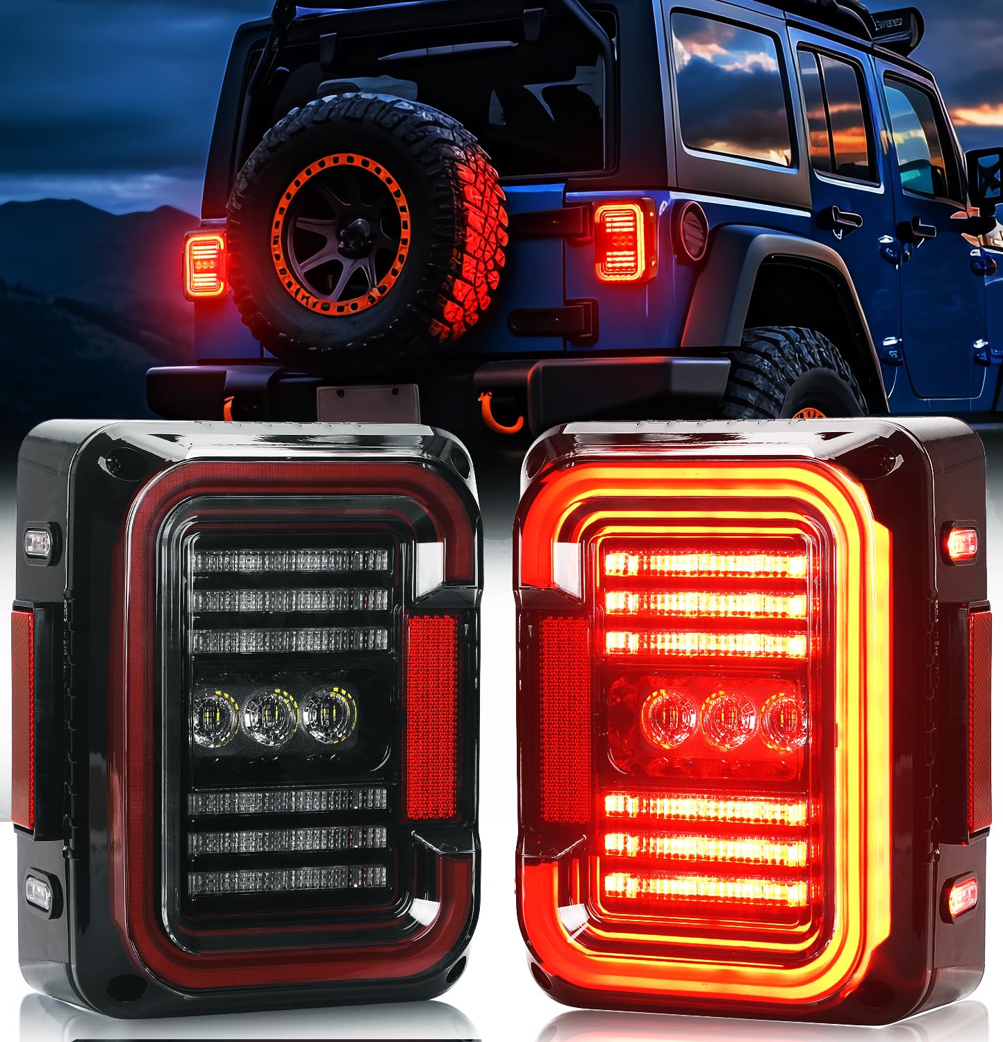 AUDEXEN LED Tail Lights for Jeep Wrangler JK JKU 2007-2018 - C-Shaped Clear Lens Design, 20W Reverse Lights, Built-in EMC, DOT Compliant (2-Piece Set) - Perfect for Off-Roading, Night Driving & Jeep Customization