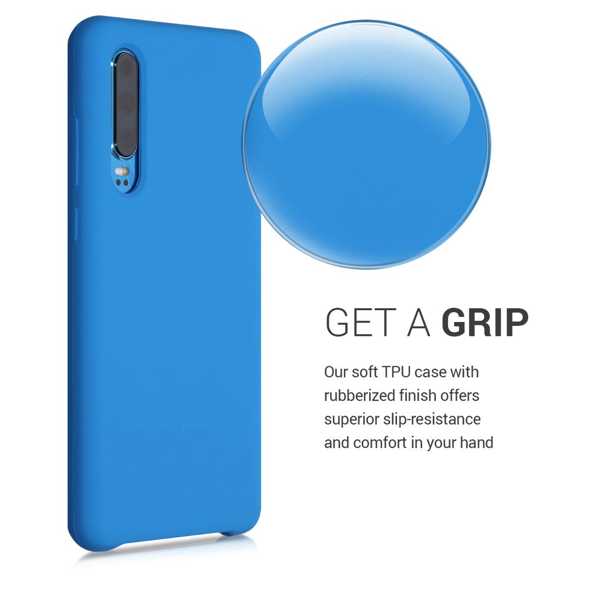 kwmobile Huawei P30 Case - Shockproof TPU Silicone Phone Cover with Soft Finish in Radiant Blue - Protective Case for Everyday Use, Work & Travel