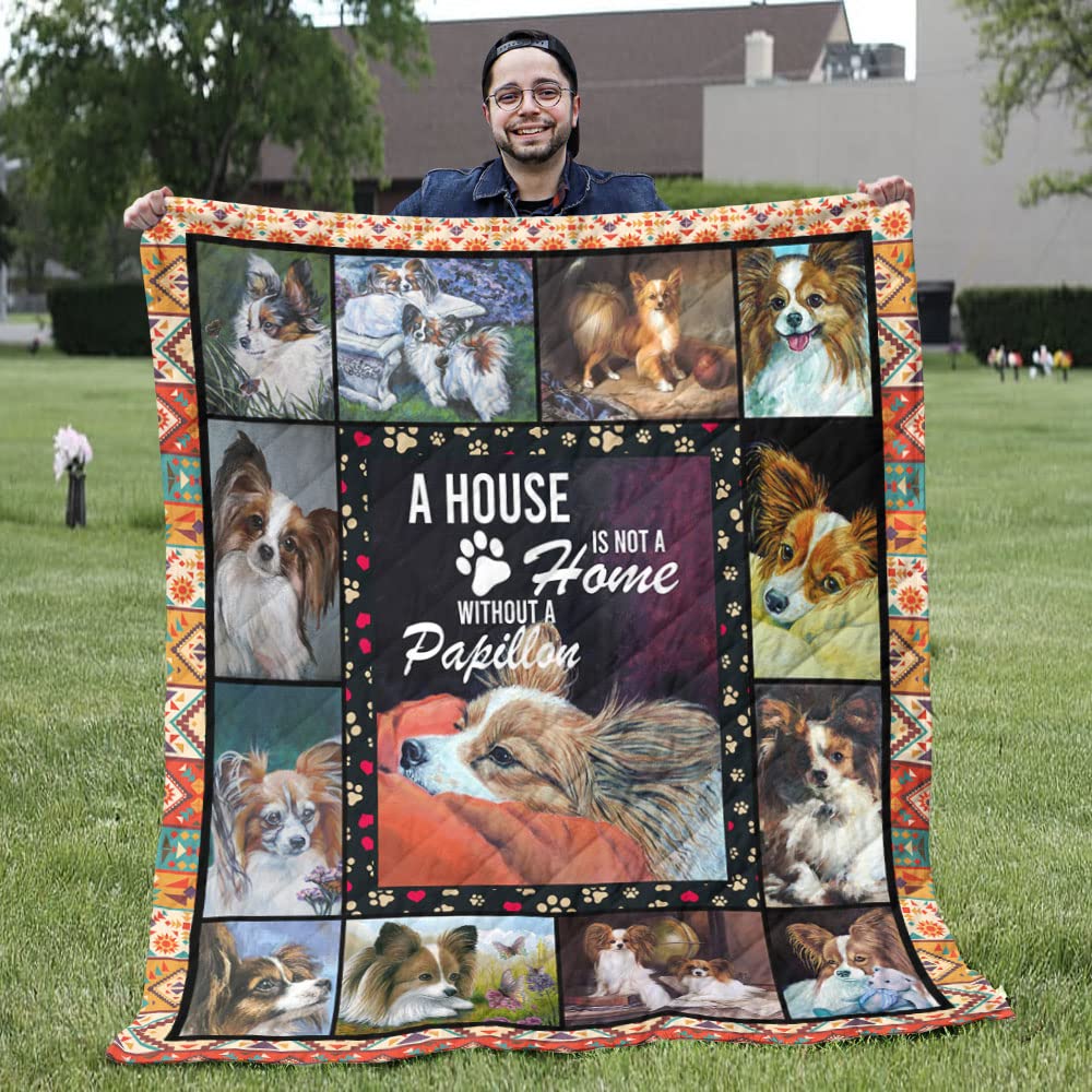 Soft Papillon Dog Blanket 90x110in - Cozy Quilted Pet Blanket for Papillon Lovers - Perfect Gift for Dog Owners - Ideal for Sofa, Bed & Travel Use
