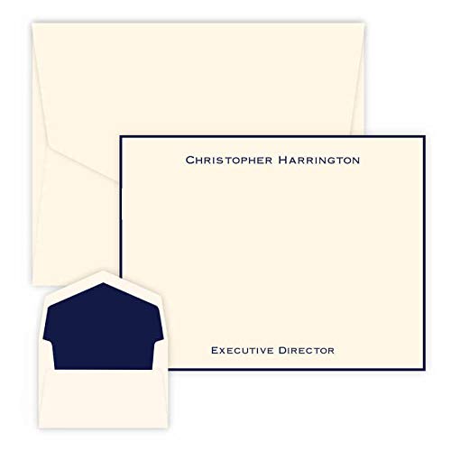 Premium Personalized Flat Note Cards with Raised Ink & Black Border - Set of 25 Cards & Matching Envelopes - Perfect for Weddings, Thank You Notes & Business Correspondence