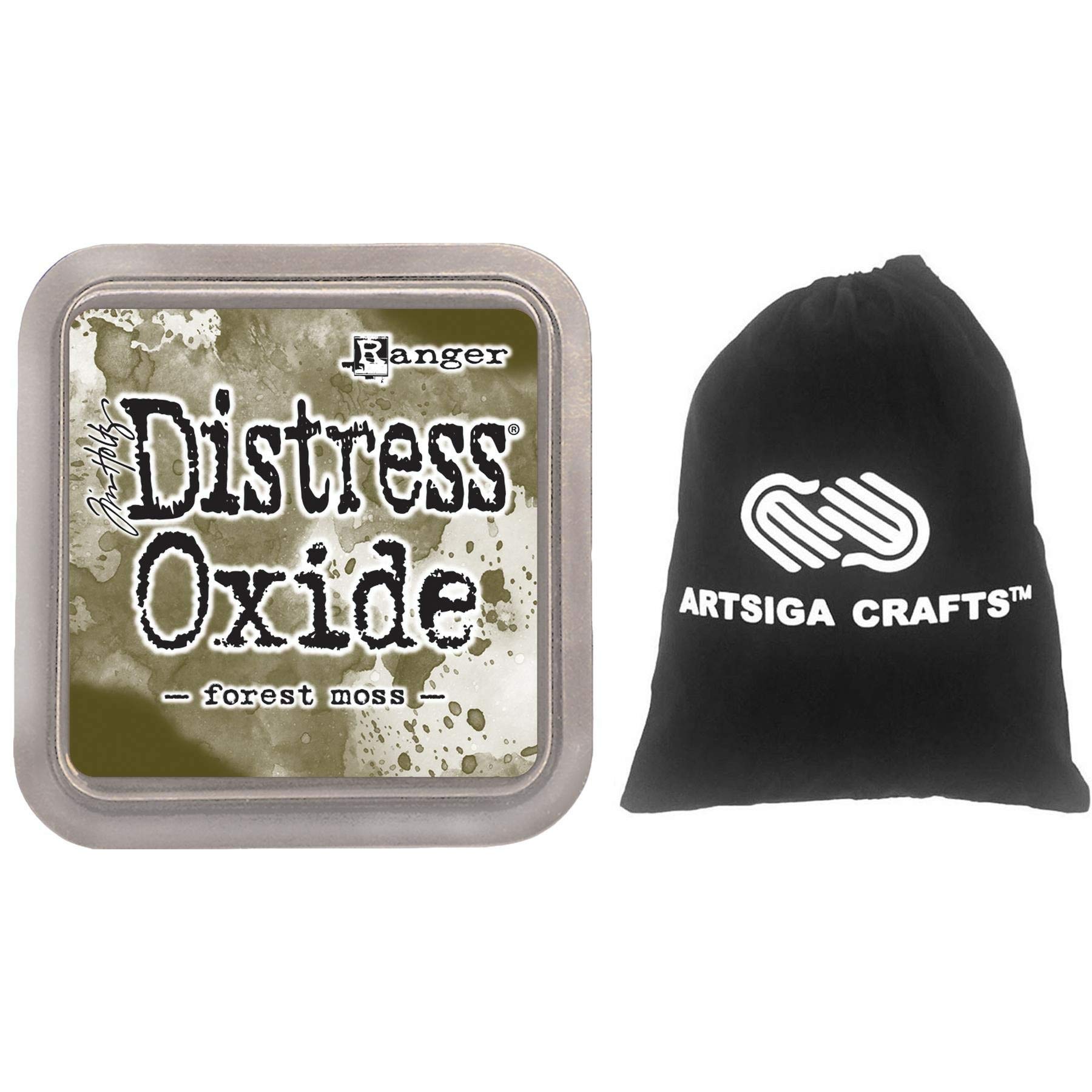 Tim Holtz Distress Oxides Ink Pad - Forest Moss (1-Pack) with Free Artsiga Crafts Small Project Bag | Acid-Free Water-Based Ink for Card Making, Scrapbooking & Mixed Media Art