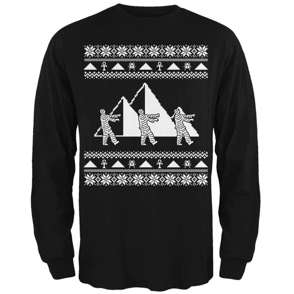 Black Mummy Pyramid Ugly Christmas Sweater for Adults - Long Sleeve Holiday T-Shirt (Large) - Perfect for Christmas Parties & Ugly Sweater Contests