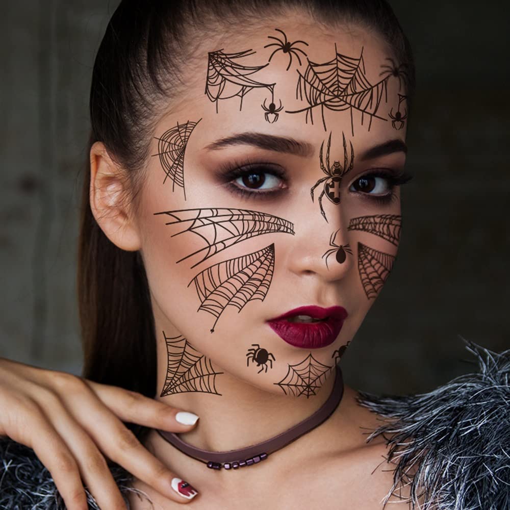 Spider Web Face Temporary Tattoo Stickers - Halloween Eye Decoration Makeup for Men, Women, Boys & Girls (12.5x17cm) | Perfect for Halloween Parties, Cosplay, and Themed Events