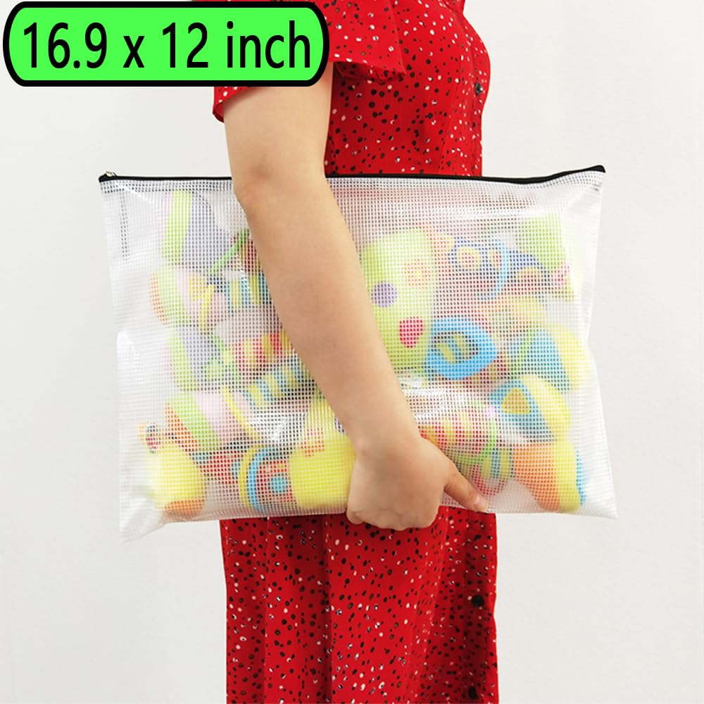 10-Pack Waterproof Mesh Zipper File Bags - Multi-Size Document Organizer for Office & School Supplies - Durable Plastic Storage Pouches for Board Games, Travel & Craft Organization (White & Black)