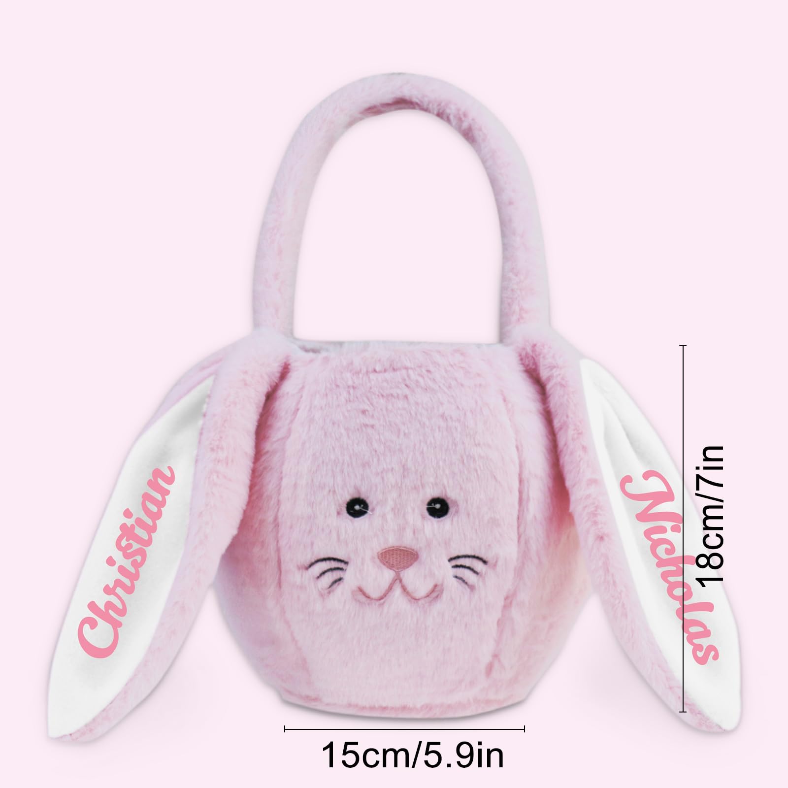 Personalized Easter Basket with Handle - Custom Name Easter Plush Bunny Ear Gift Bag for Boys & Girls (Pink) - Perfect for Easter Egg Hunts, Spring Celebrations & Holiday Gifting