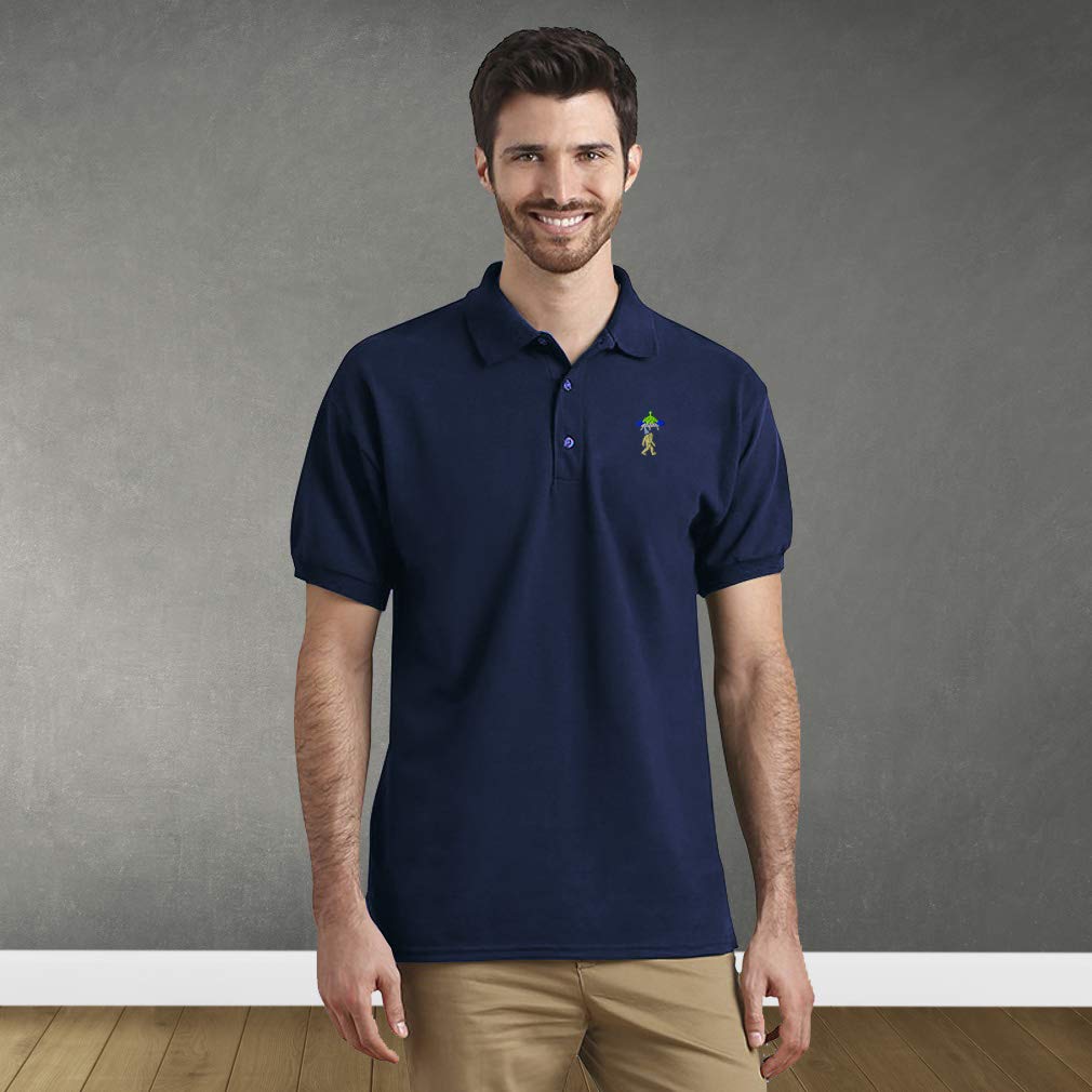 Custom Embroidered Men's Polo Shirts - Bigfoot & Spaceship Design - 100% Cotton Comfort Fit - Perfect for Golf, Casual Wear & Outdoor Activities